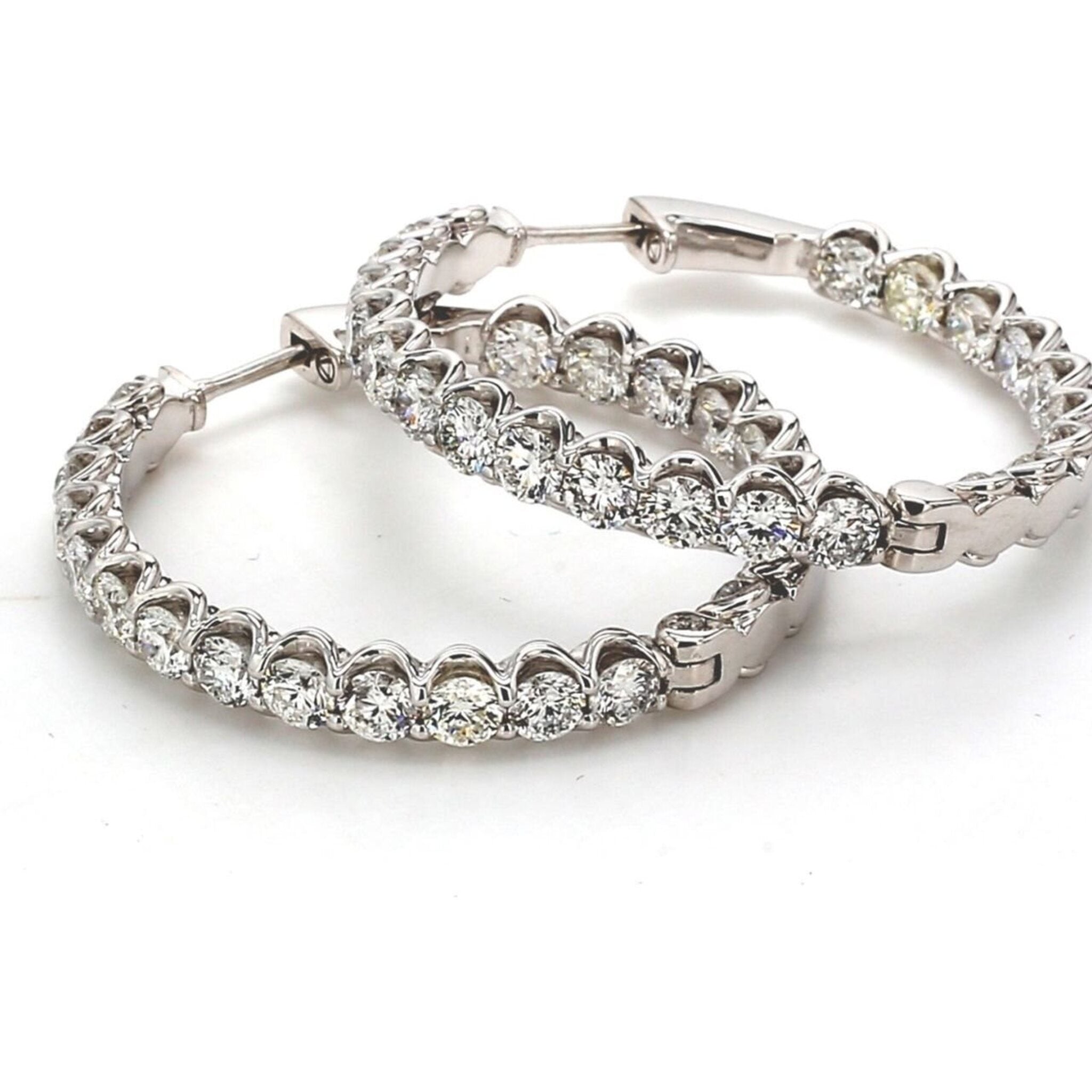 Ninacci 14K White Gold Inside Out Hoop Earrings with 7.48 Carats U-Prong Set Diamonds