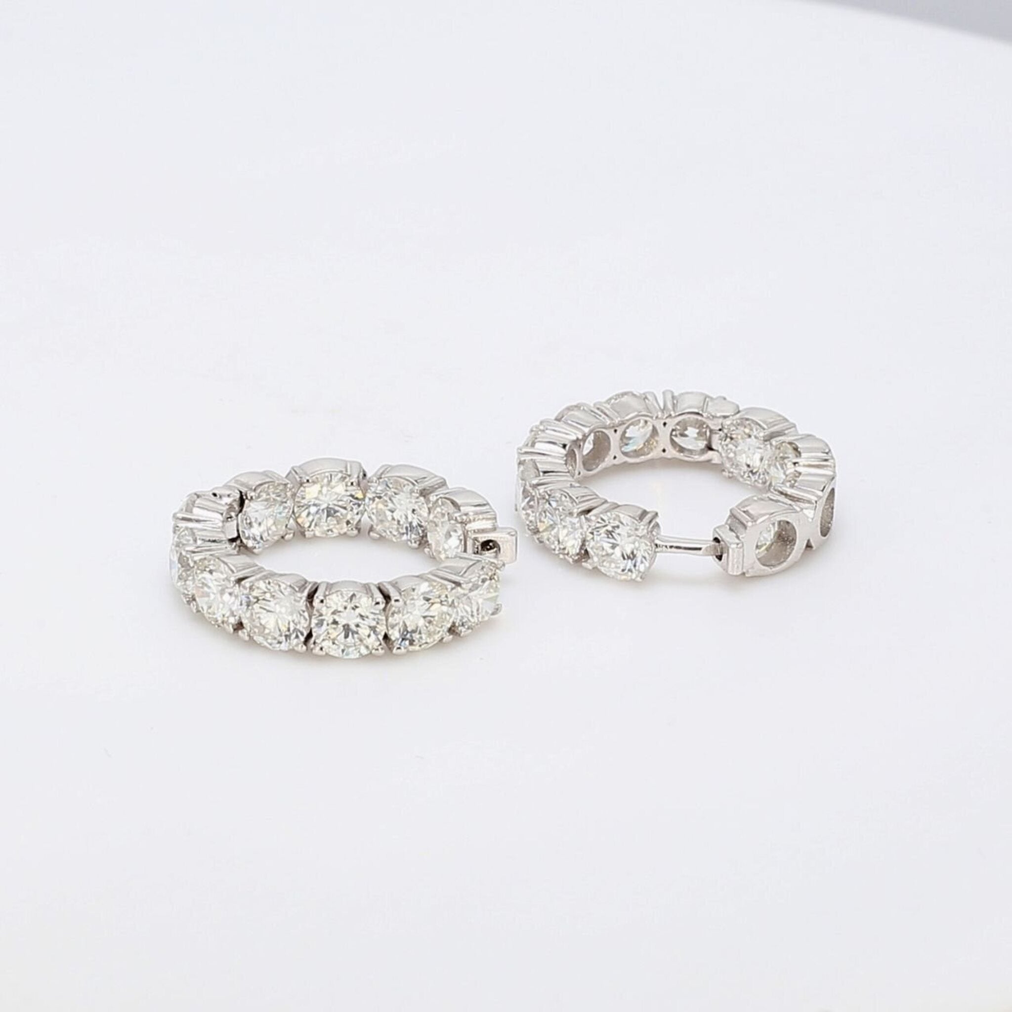 Ninacci 14K White Gold Inside Out Hoop Earrings with D5.33 Carat Total Diamond Weight Shared Prong Diamonds