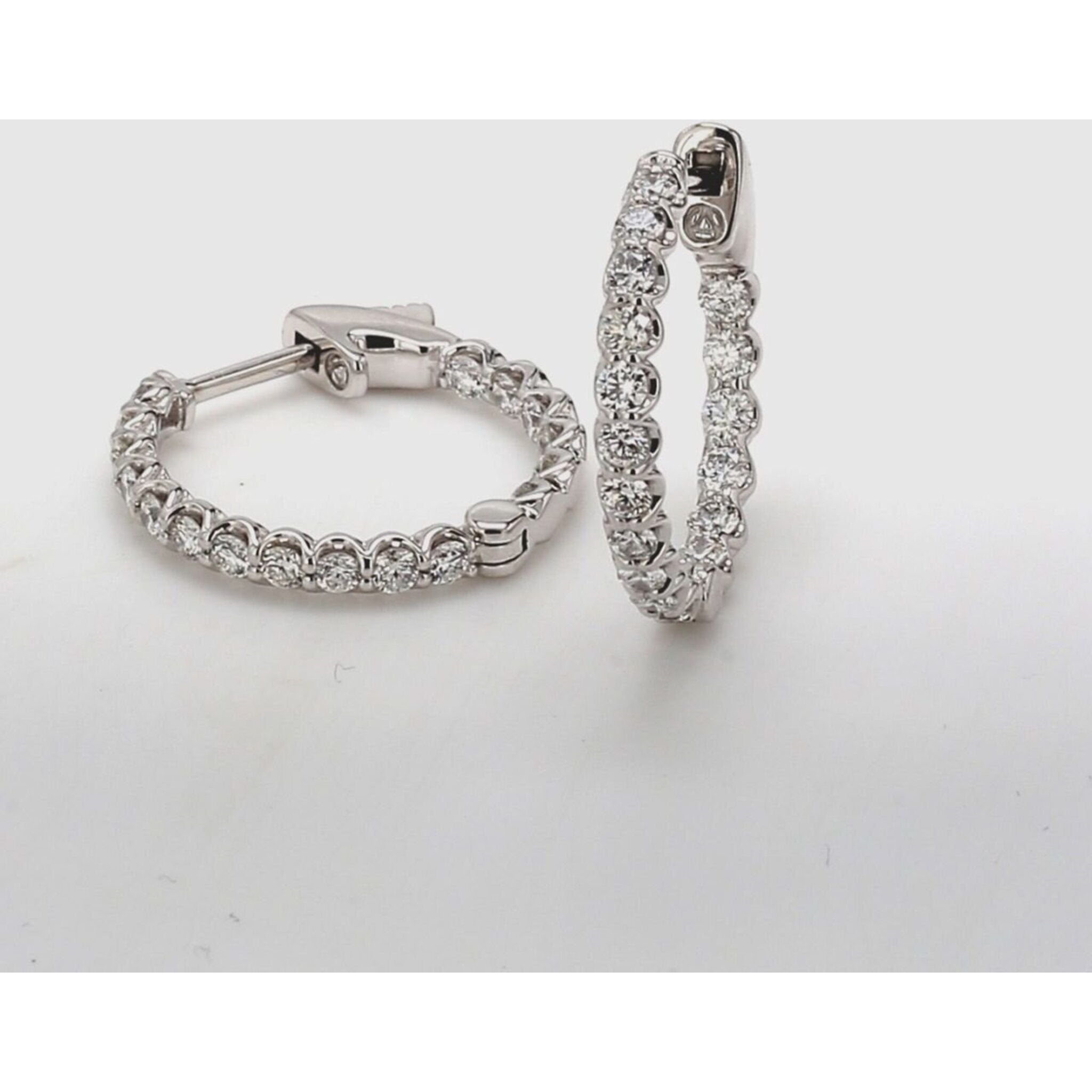 Ninacci 14K White Gold Inside Out Hoop Earrings with U-Prong Set Diamonds - 1.05 Carat Total Diamond Weight