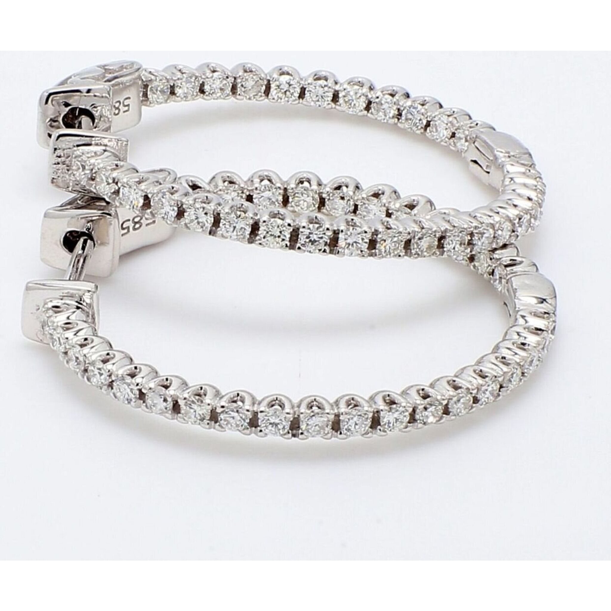 Ninacci 14K White Gold Inside Out Hoop Earrings with U-Prong Set Round Diamonds - 1.39 Carat Total Diamond Weight