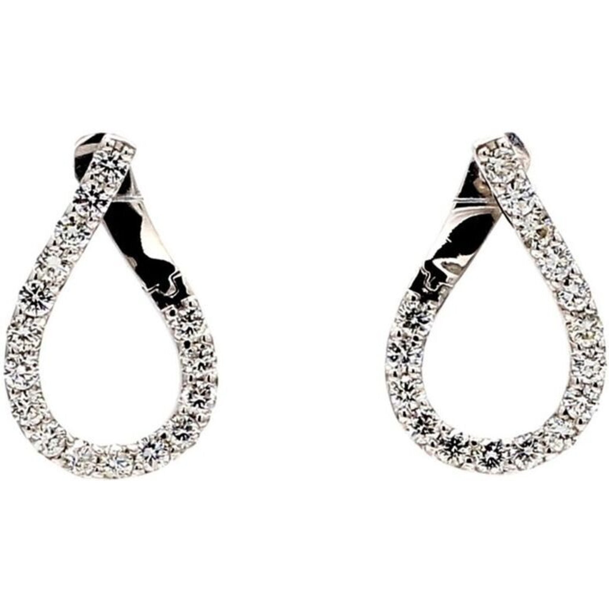 Ninacci 14K White Gold J-Shaped Huggy Earrings with 0.70 Carat Total Diamond Weight