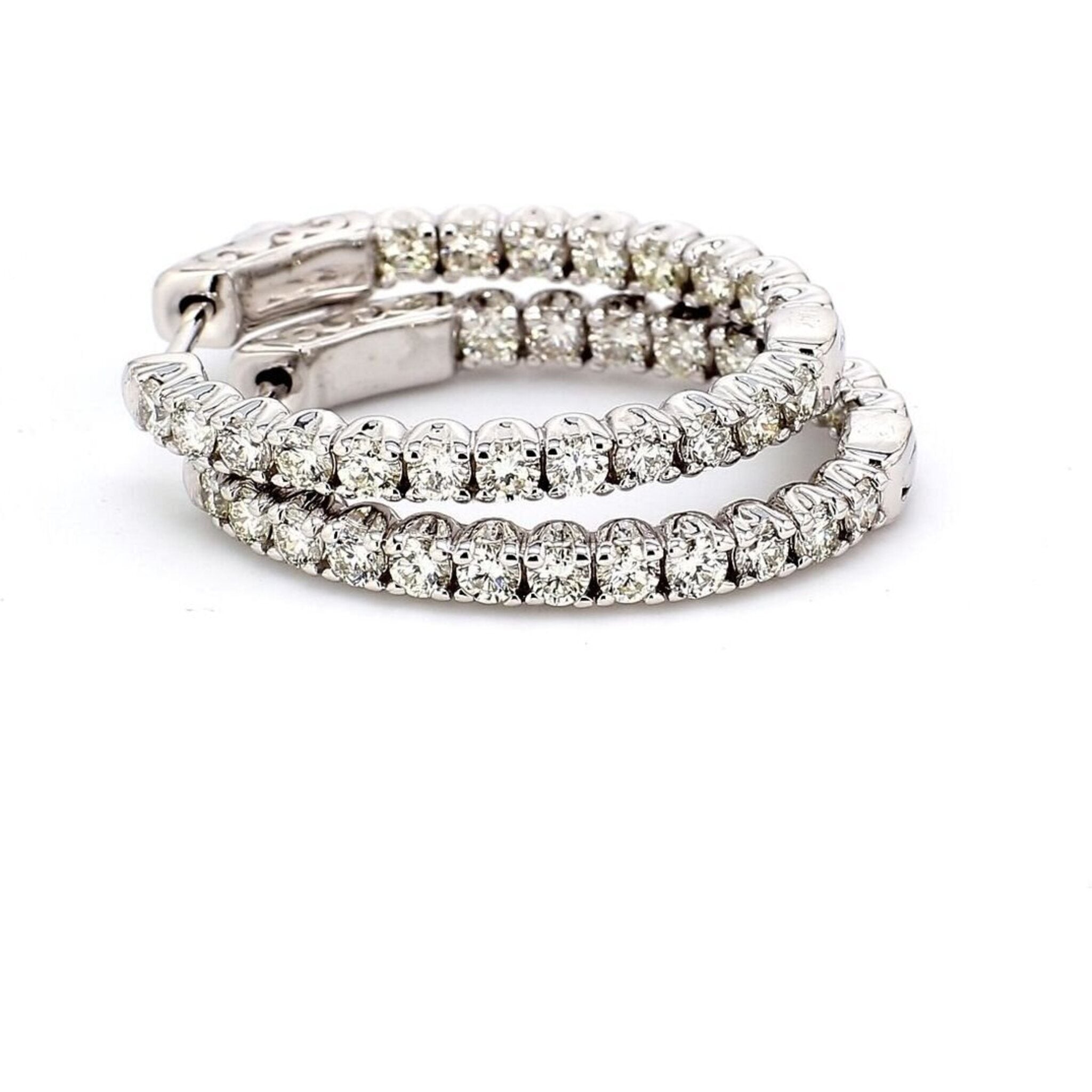 Ninacci 14K White Gold Oval Inside-Out Diamond Hoop Earrings - 2.03 Carat Total Diamond Weight