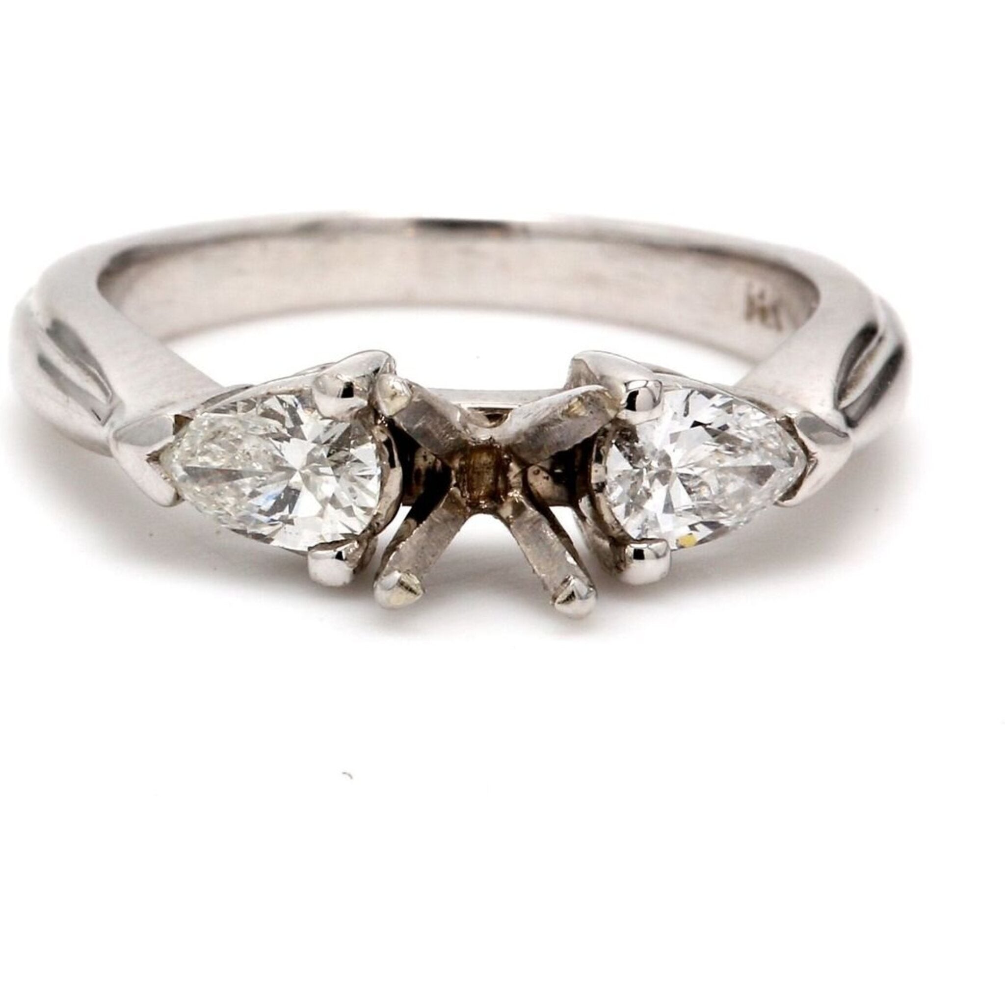 Ninacci 14K White Gold Pear-Shaped Diamond 3-Stone Semi-Mount Engagement Ring - 0.49 Carat Total Diamond Weight - Size 6.0