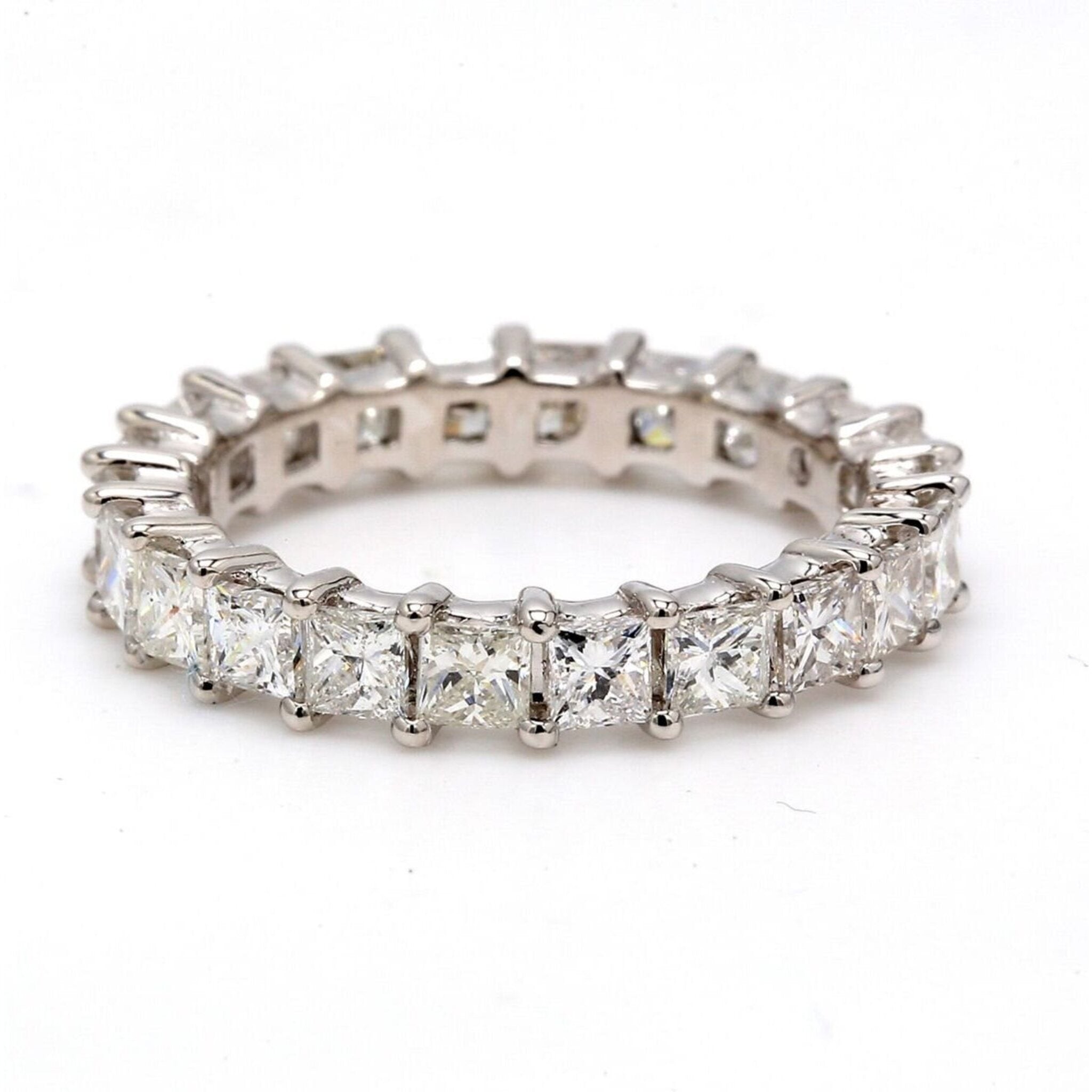 Ninacci 14K White Gold Princess Cut Diamond Eternity Band - 2.99 Carat Total Diamond Weight - Size 6.75