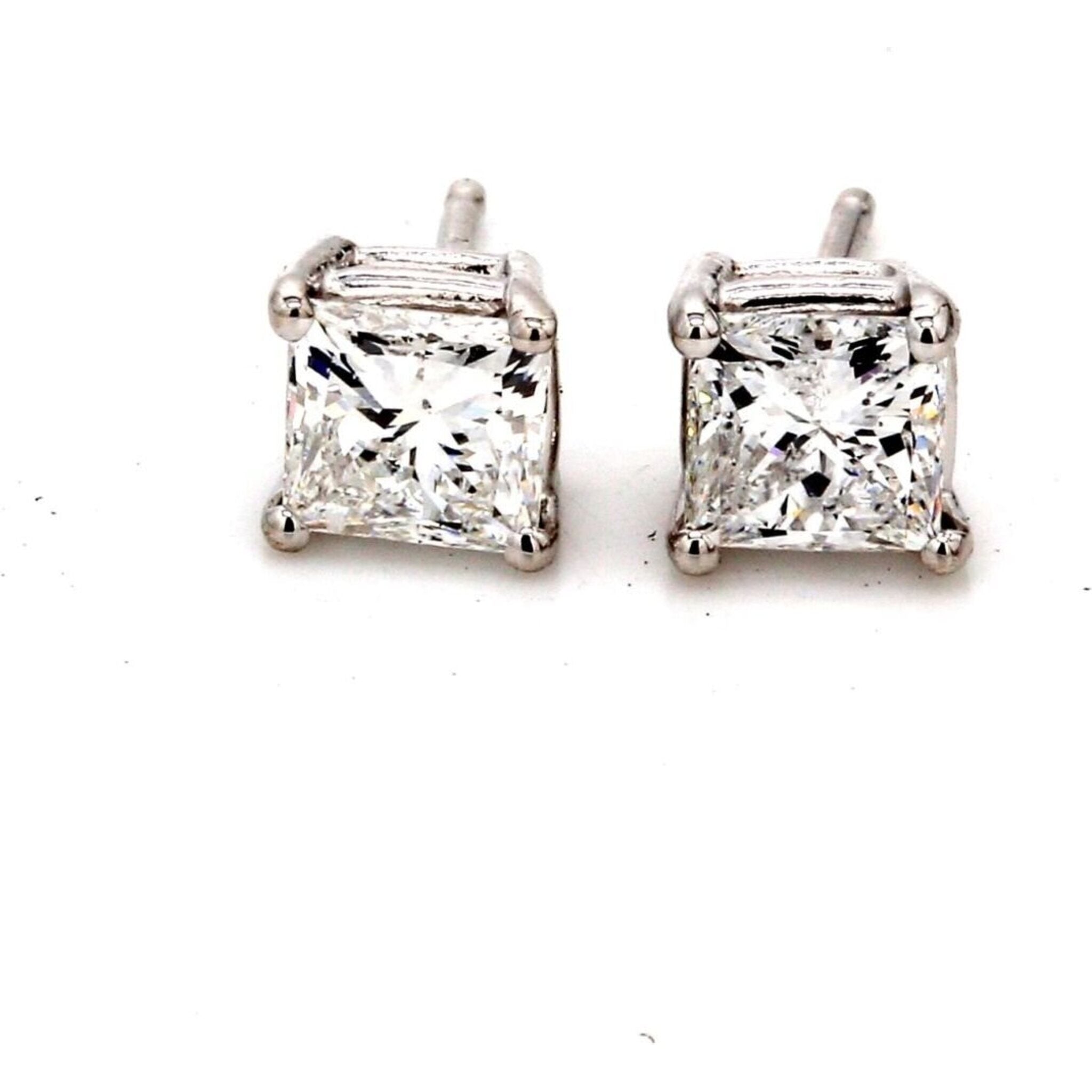 Ninacci 14K White Gold Princess Cut Diamond Push Back Stud Earrings - 0.52 Carat Total Diamond Weight