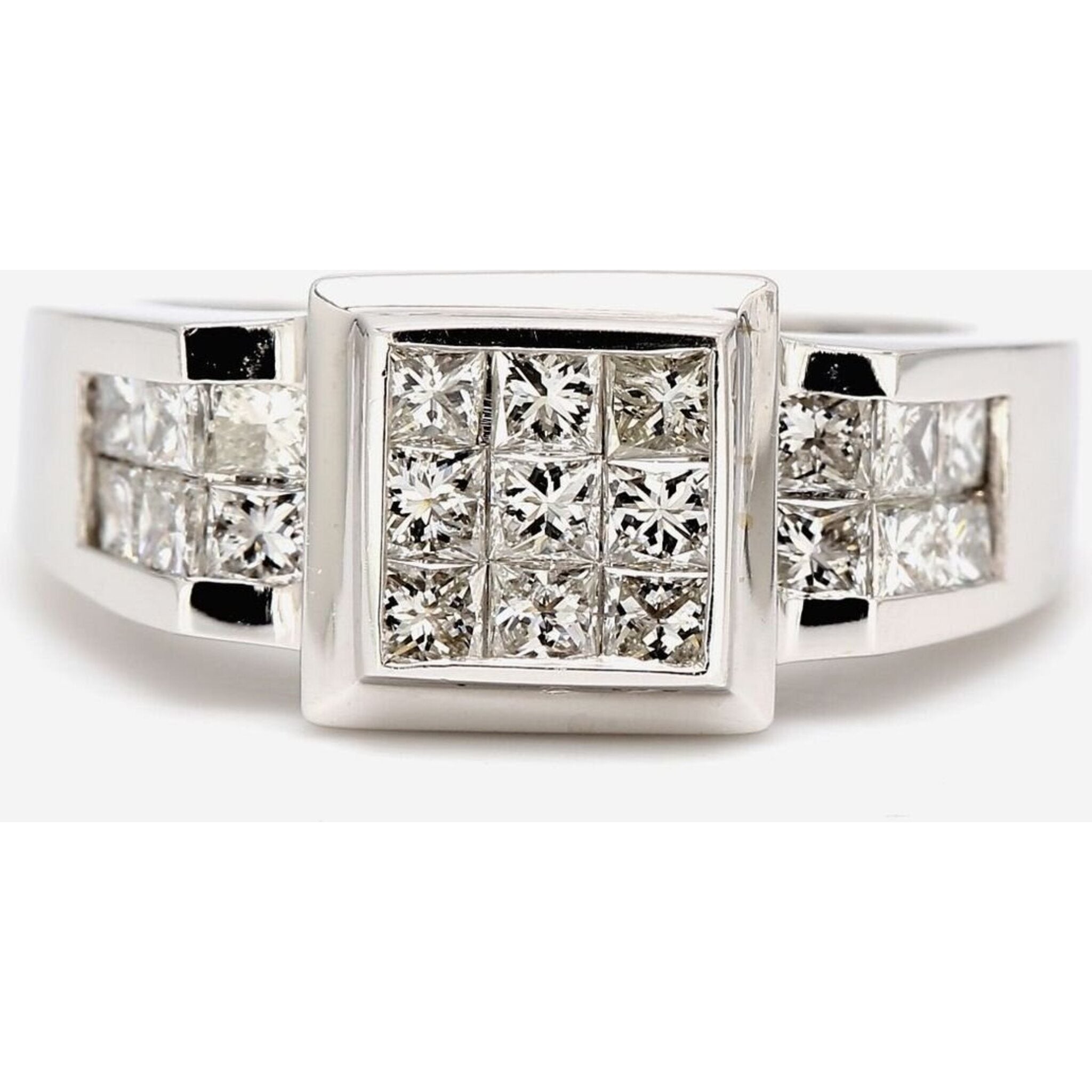 Ninacci 14K White Gold Princess Cut Diamond Ring - 1.20 Carat Total Diamond Weight Magnificence - Size 6.5