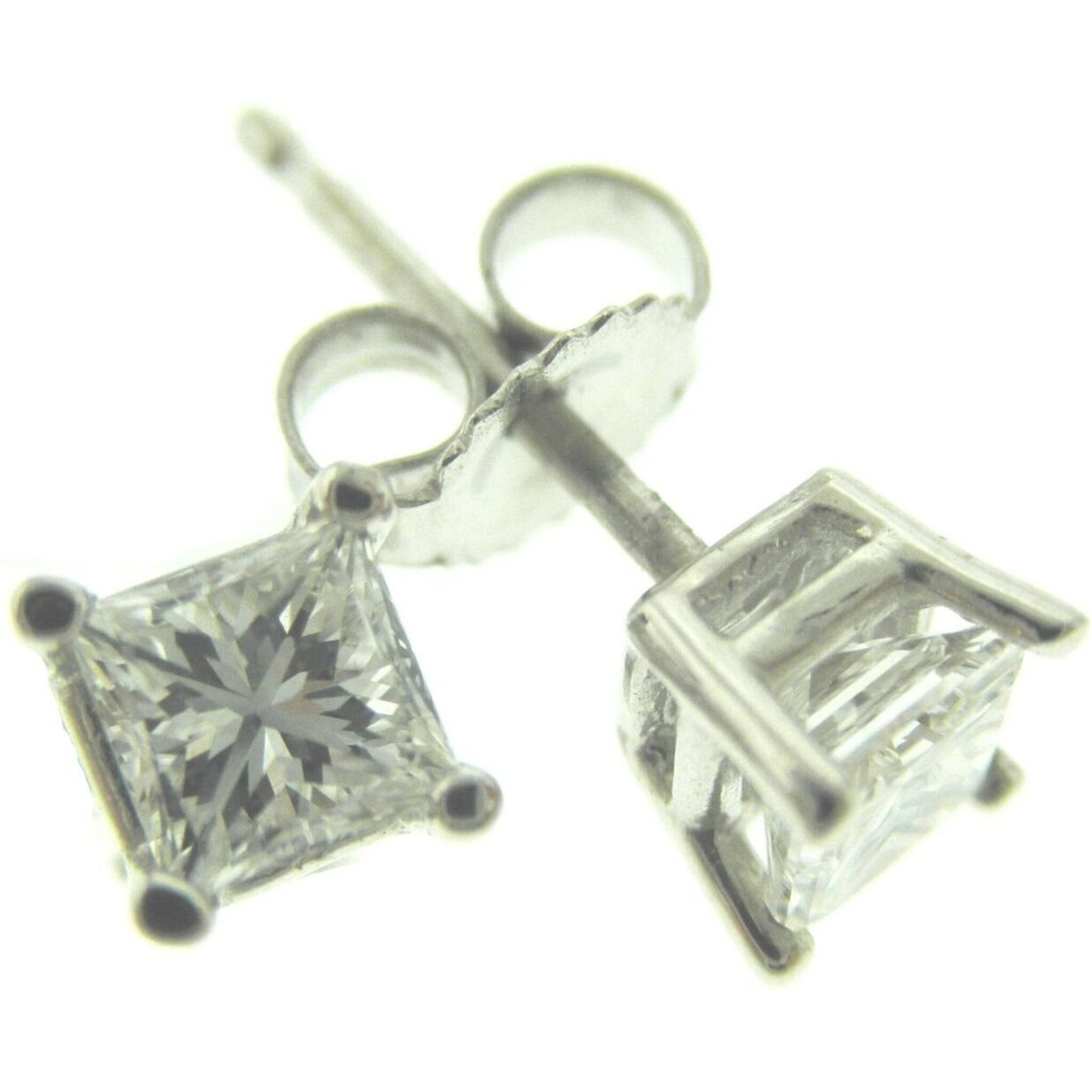 Ninacci 14K White Gold Princess Cut Diamond Screw Back Stud Earrings - 1.41 Carat Total Diamond Weight
