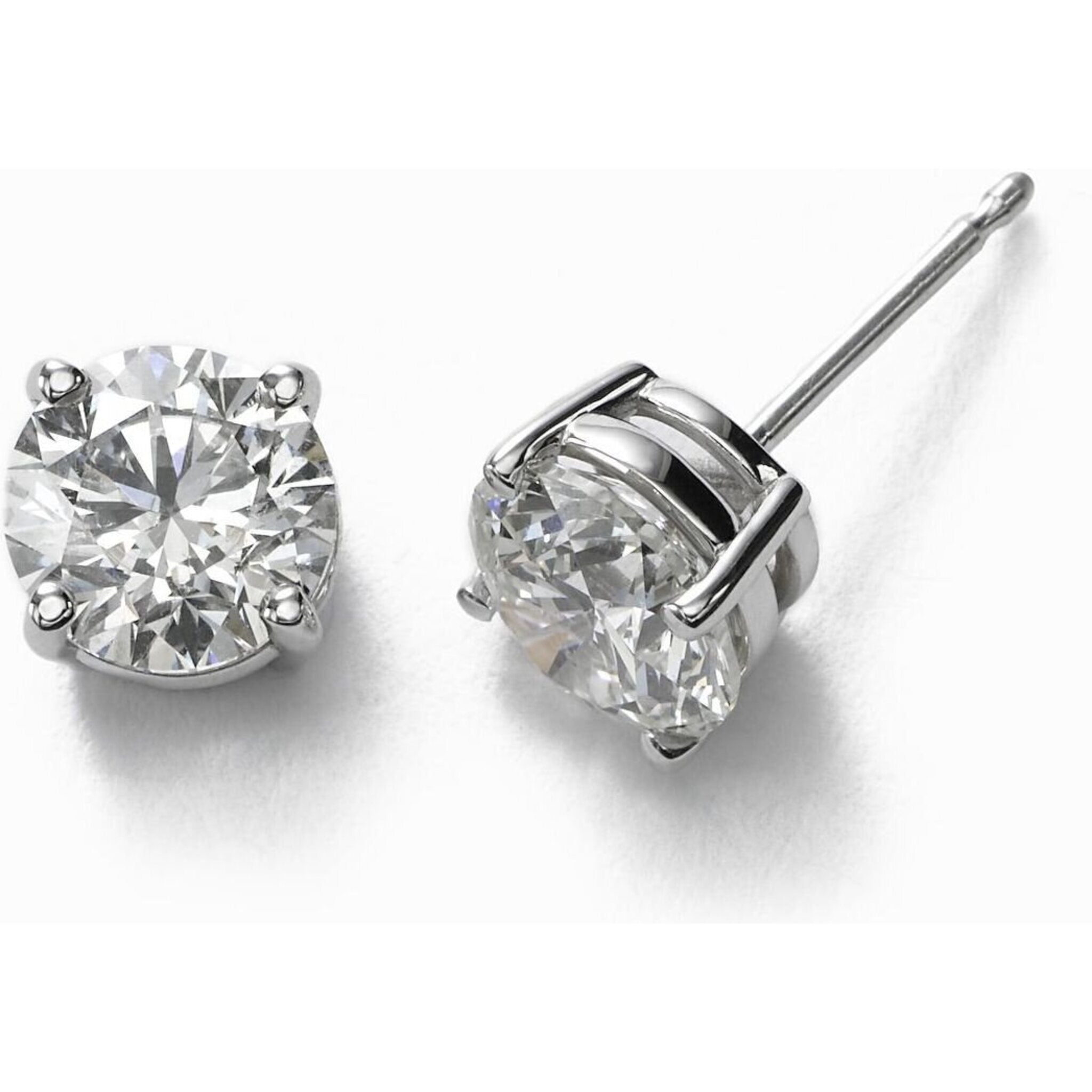 Ninacci 14K White Gold Push Back Stud Earrings with 1.48 Carats E-F/SI2-SI3 Diamonds