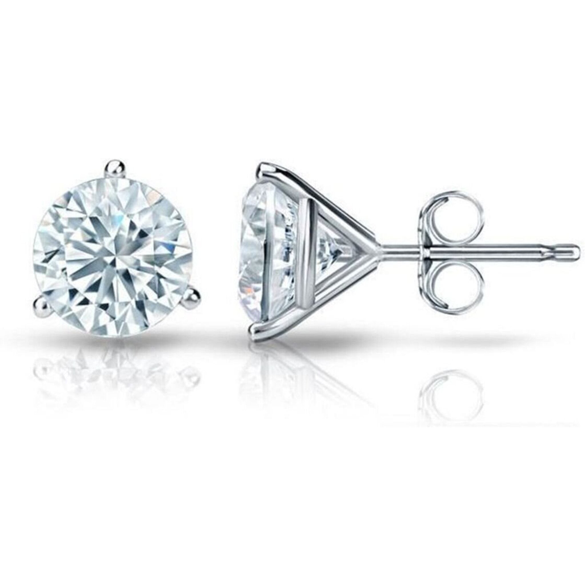Ninacci 14K White Gold Push Back Stud Earrings with 2.00 Carat Total Diamond Weight