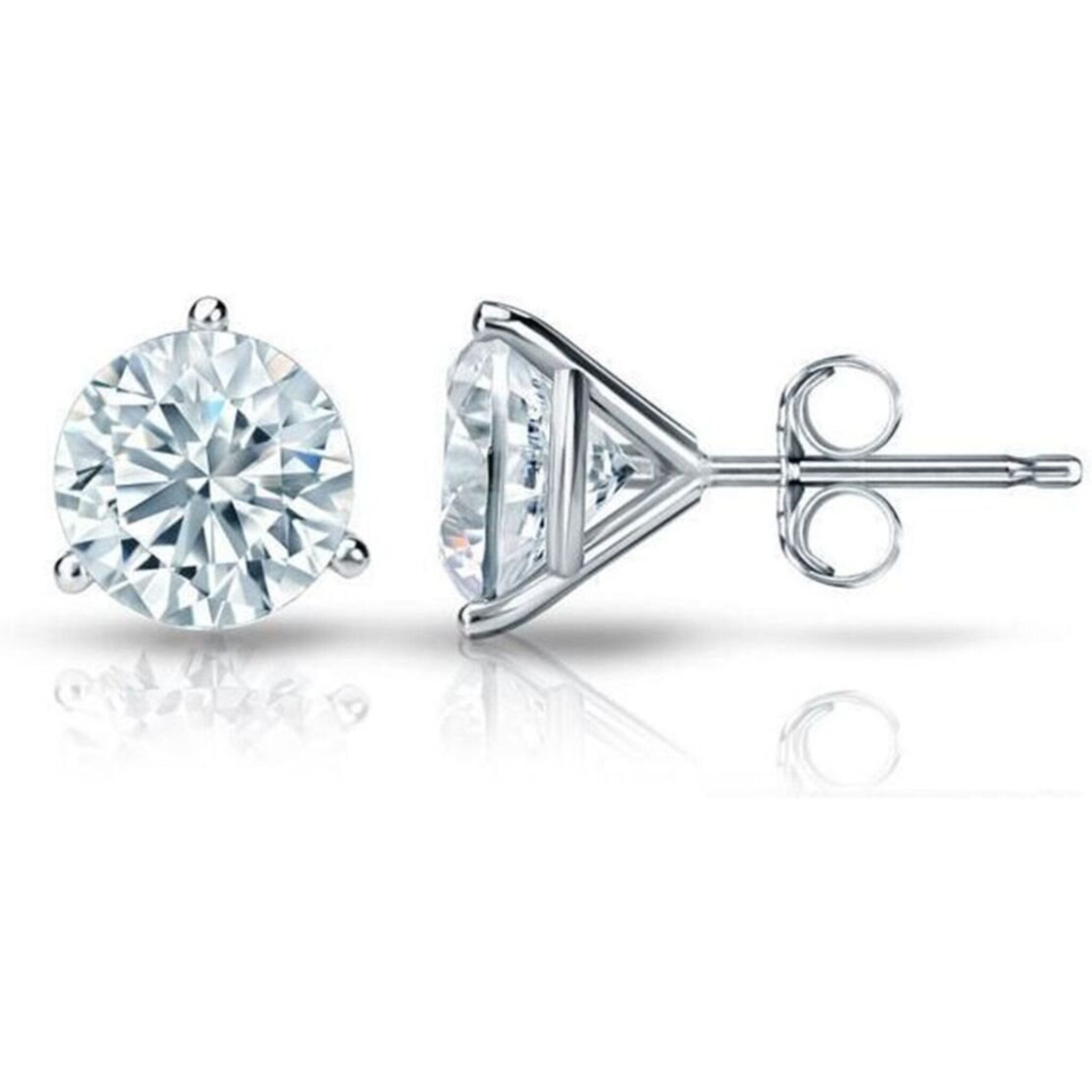 Ninacci 14K White Gold Push Back Stud Earrings with 2.00 Carat Total Diamond Weight