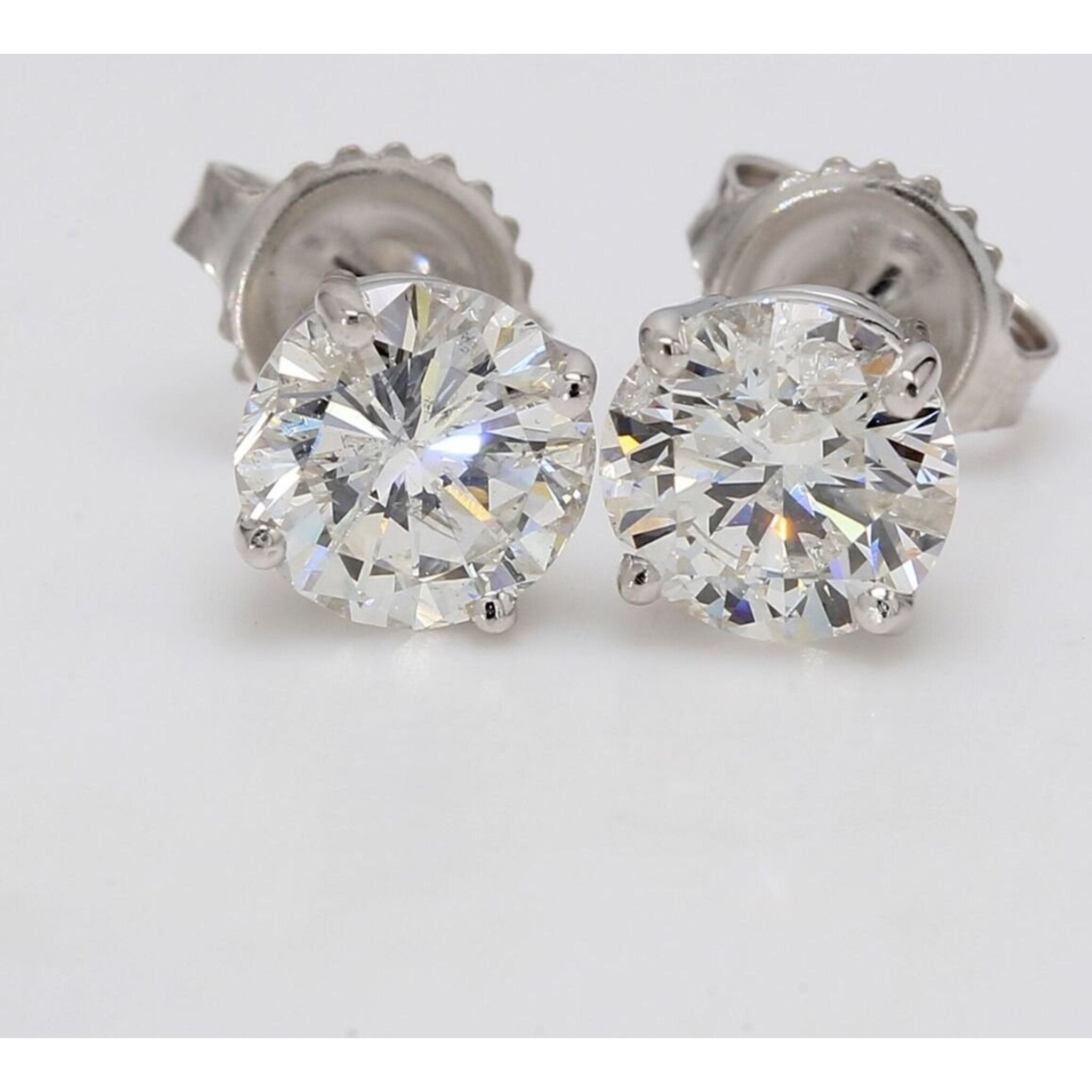 Ninacci 14K White Gold Push Back Stud Earrings with 2.51 Carats F/SI3-I1 Diamonds