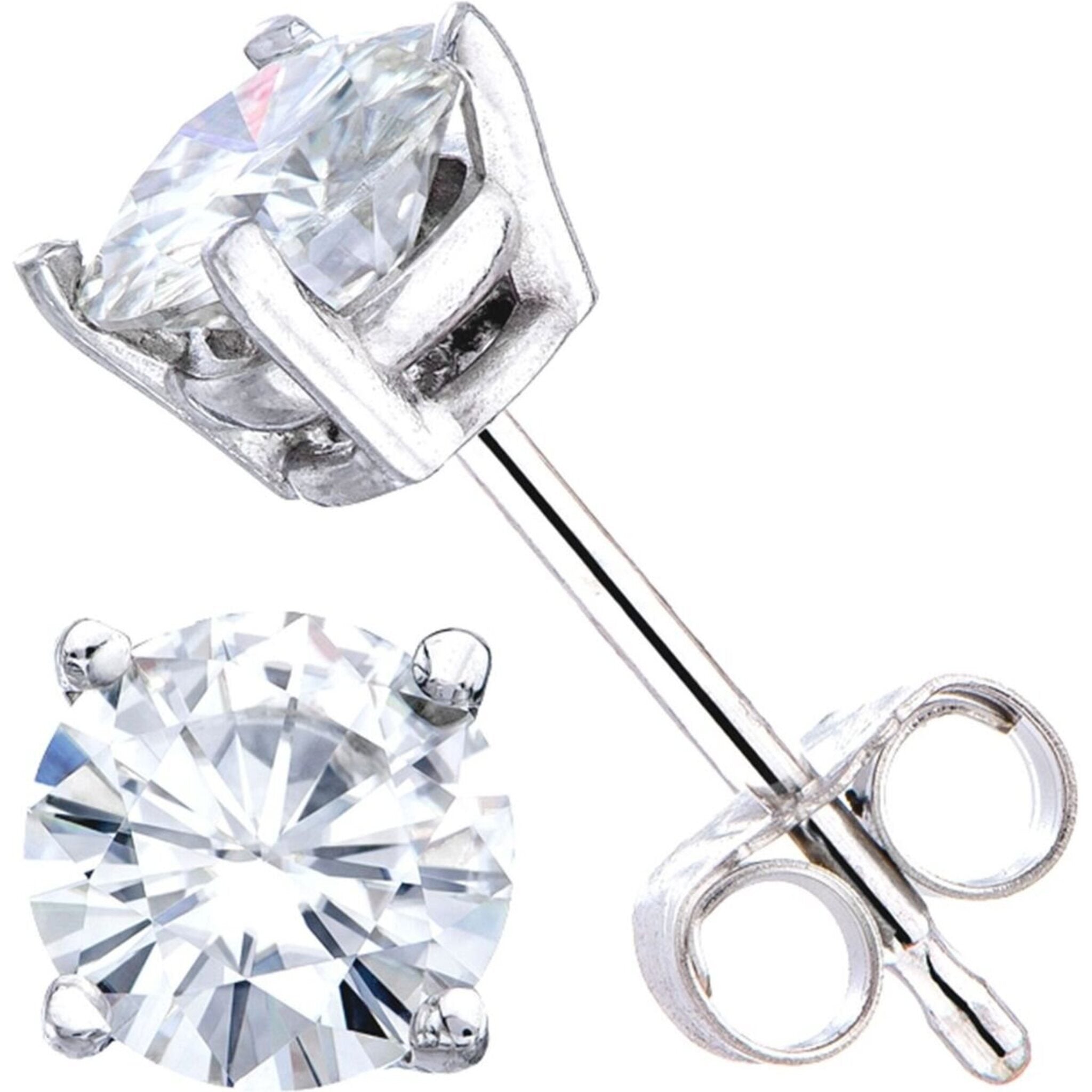 Ninacci 14K White Gold Push Back Stud Earrings with 4-Prong Set Round Diamonds - 0.40 Carat Total Diamond Weight