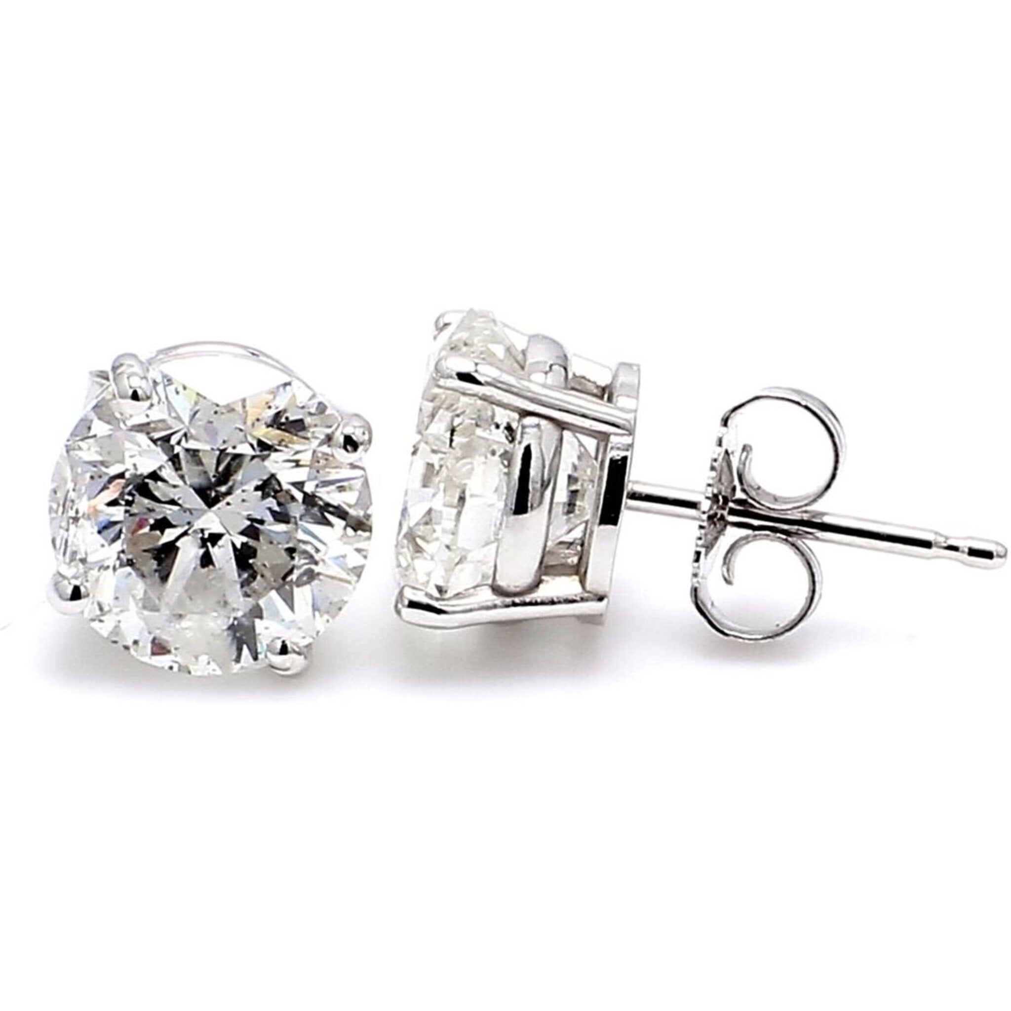 Ninacci 14K White Gold Push Back Stud Earrings with 4-Prong Set Round Diamonds - 0.74 Carat Total Diamond Weight