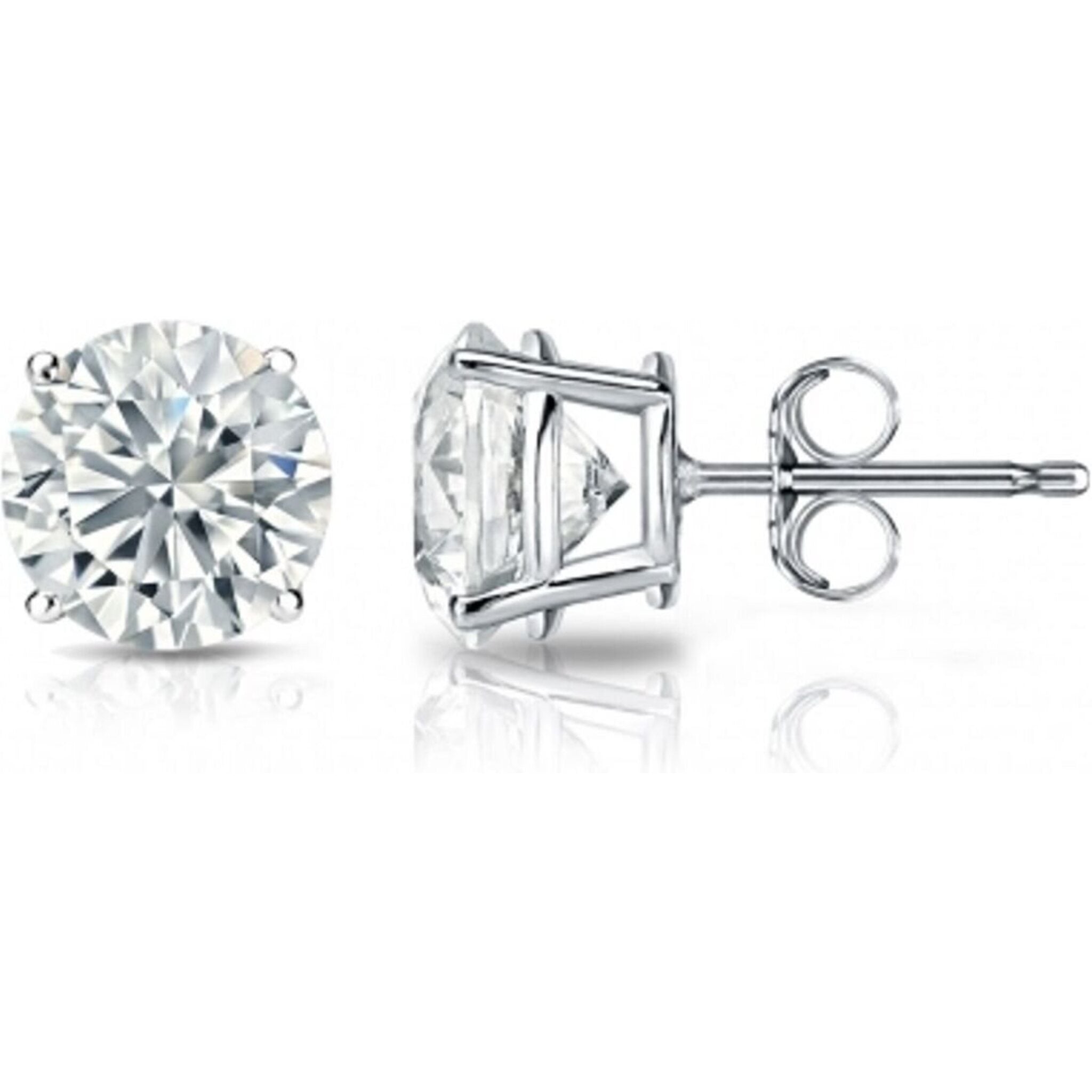 Ninacci 14K White Gold Push Back Stud Earrings with 4-Prong Set Round Diamonds - 1.01 Carat Total Diamond Weight