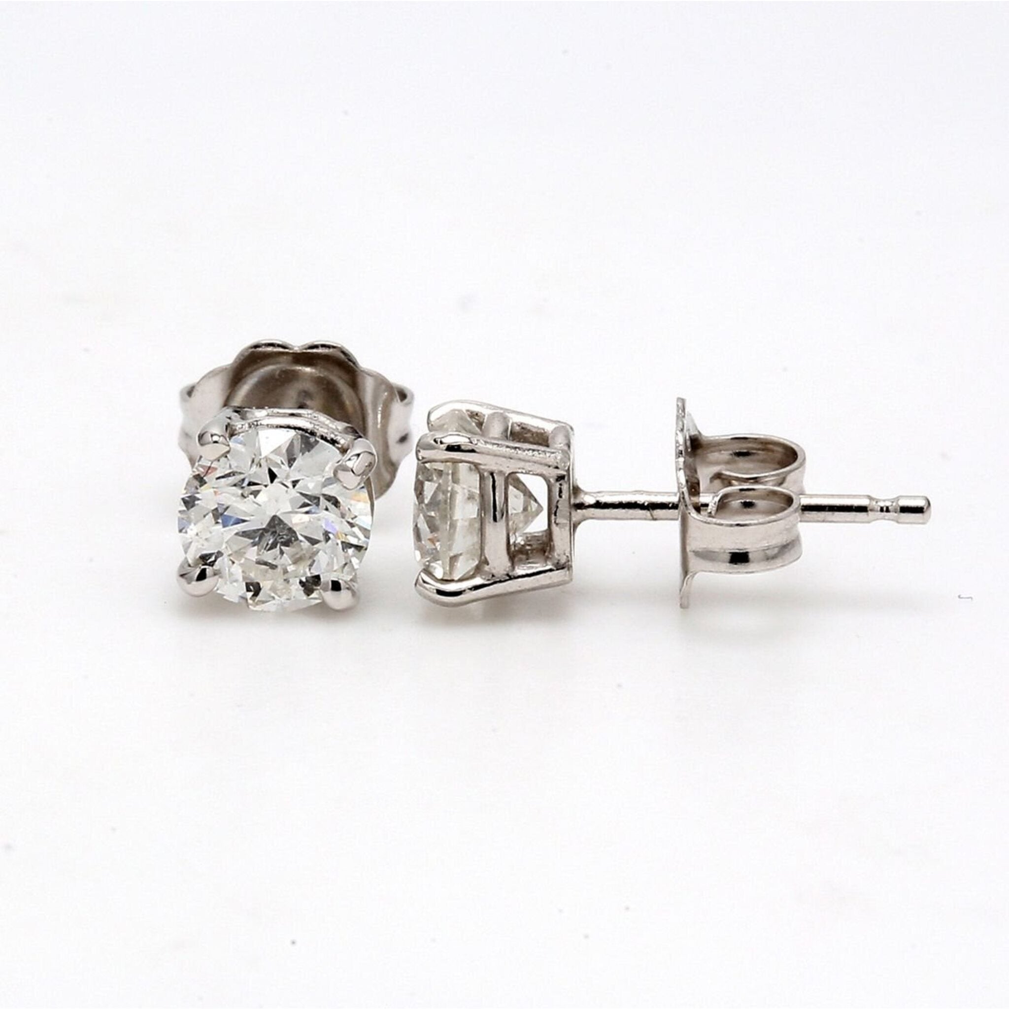 Ninacci 14K White Gold Push Back Stud Earrings with F-G/SI2 Round Diamonds - 1.06 Carat Total Diamond Weight