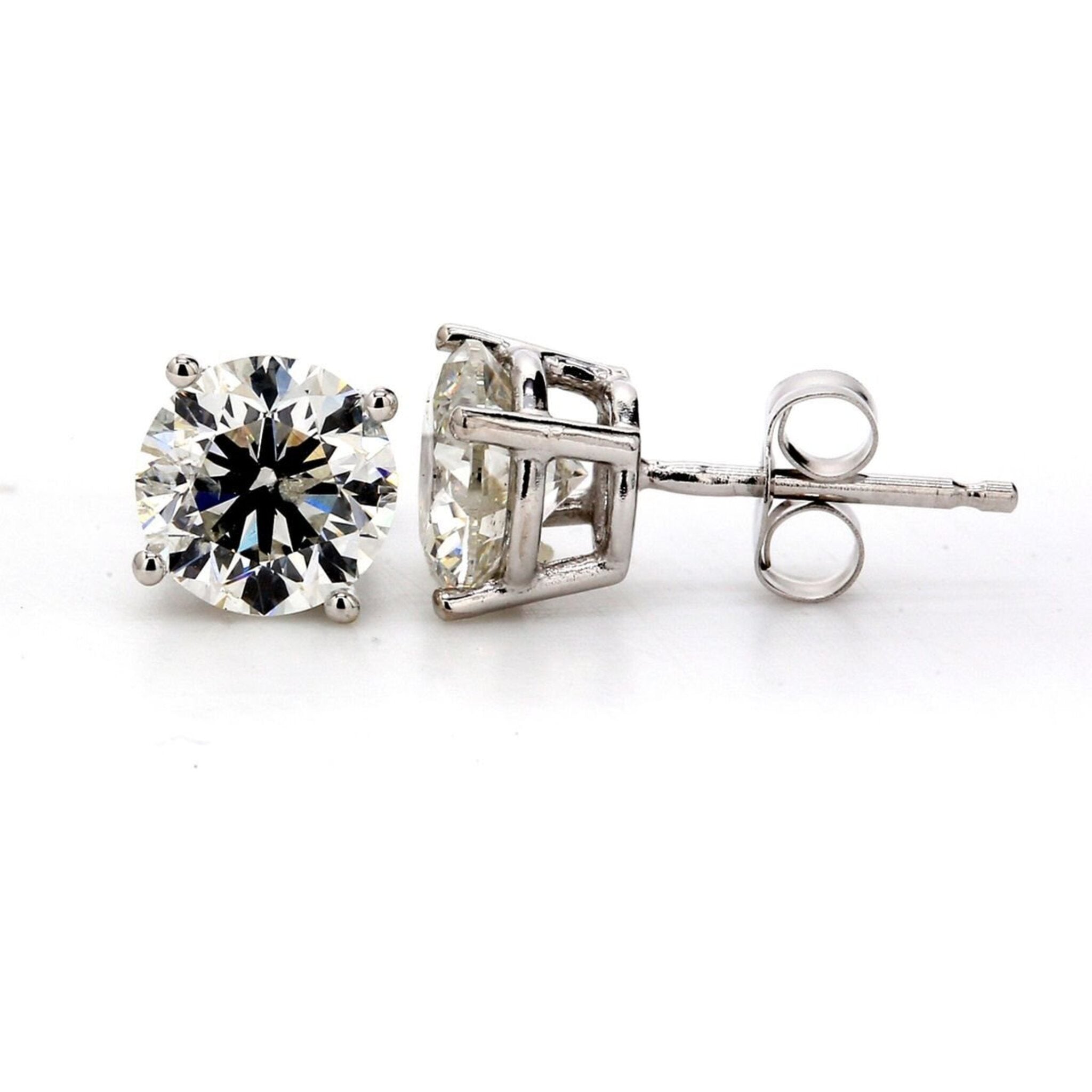 Ninacci 14K White Gold Push Back Stud Earrings with F-G/SI3 Round Diamonds - 2.03 Carat Total Diamond Weight