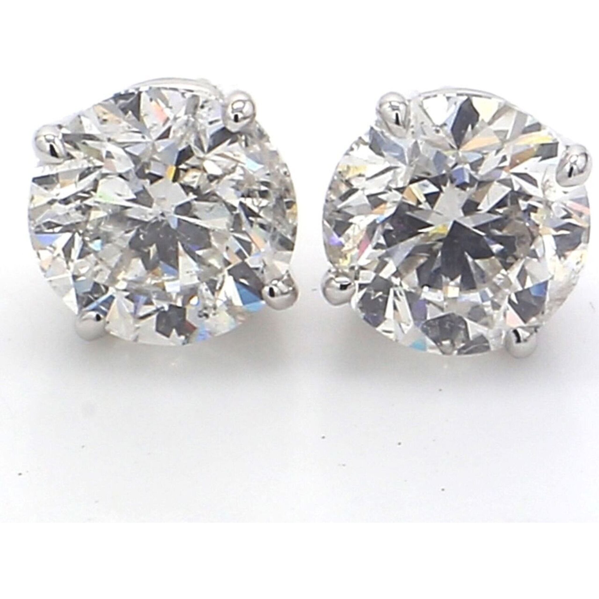 Ninacci 14K White Gold Pushback Stud Earrings with 3.02 Carat Total Diamond Weight Round Diamonds