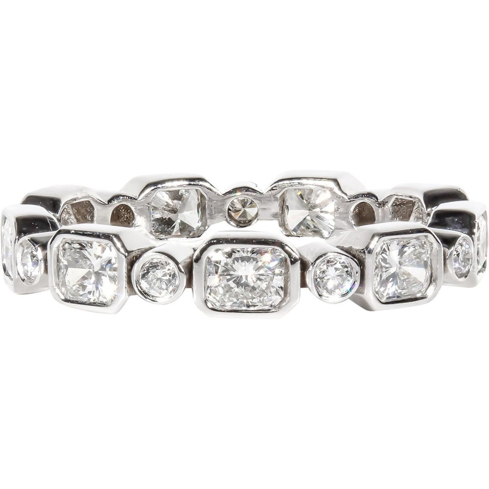 Ninacci 14K White Gold Radiant and Round Diamond Eternity Band - 1.93 Carat Total Diamond Weight - Size 8.25