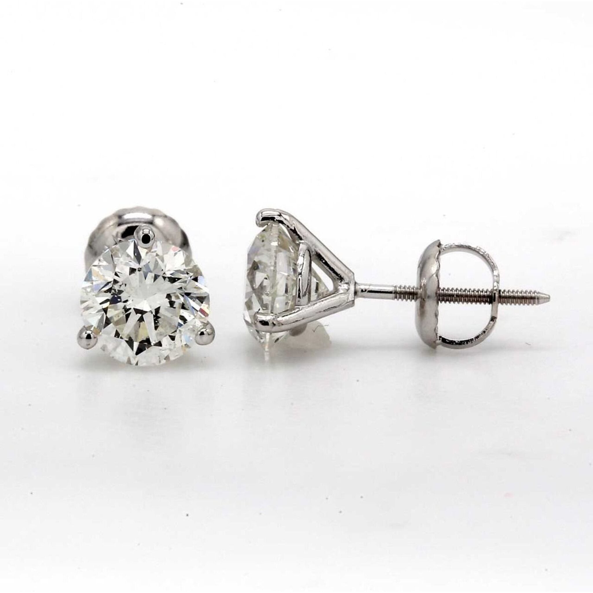 Ninacci 14K White Gold Screw Back Martini Style Stud Earrings with 3-Prong Set Round Diamonds - 0.38 Carat Total Diamond Weight