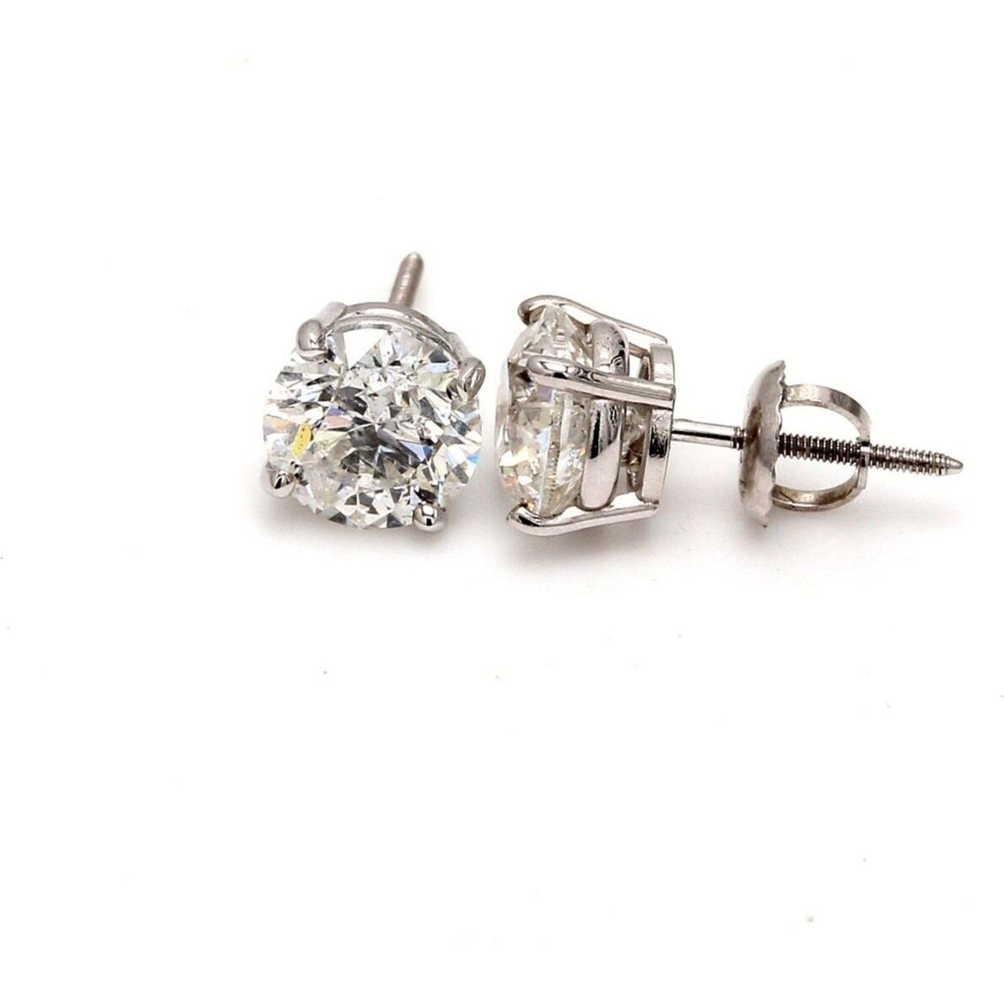 Ninacci 14K White Gold Screw Back Stud Earrings with 2.91 Carats E/SI2 Round Diamonds