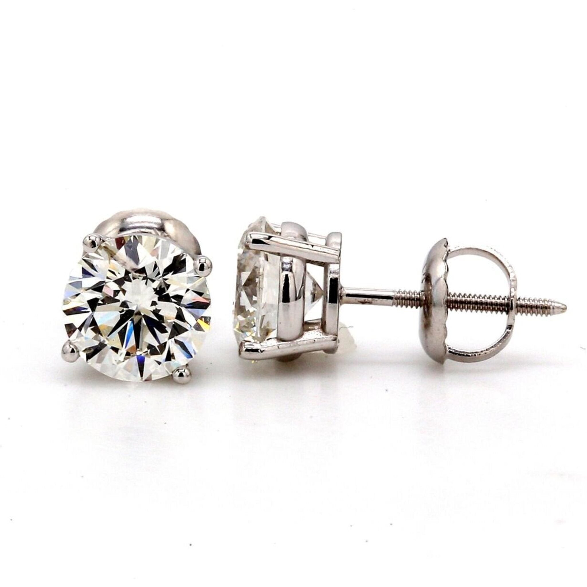 Ninacci 14K White Gold Screw Back Stud Earrings with GIA Certified H/I1 Round Diamonds - 1.81 Carat Total Diamond Weight