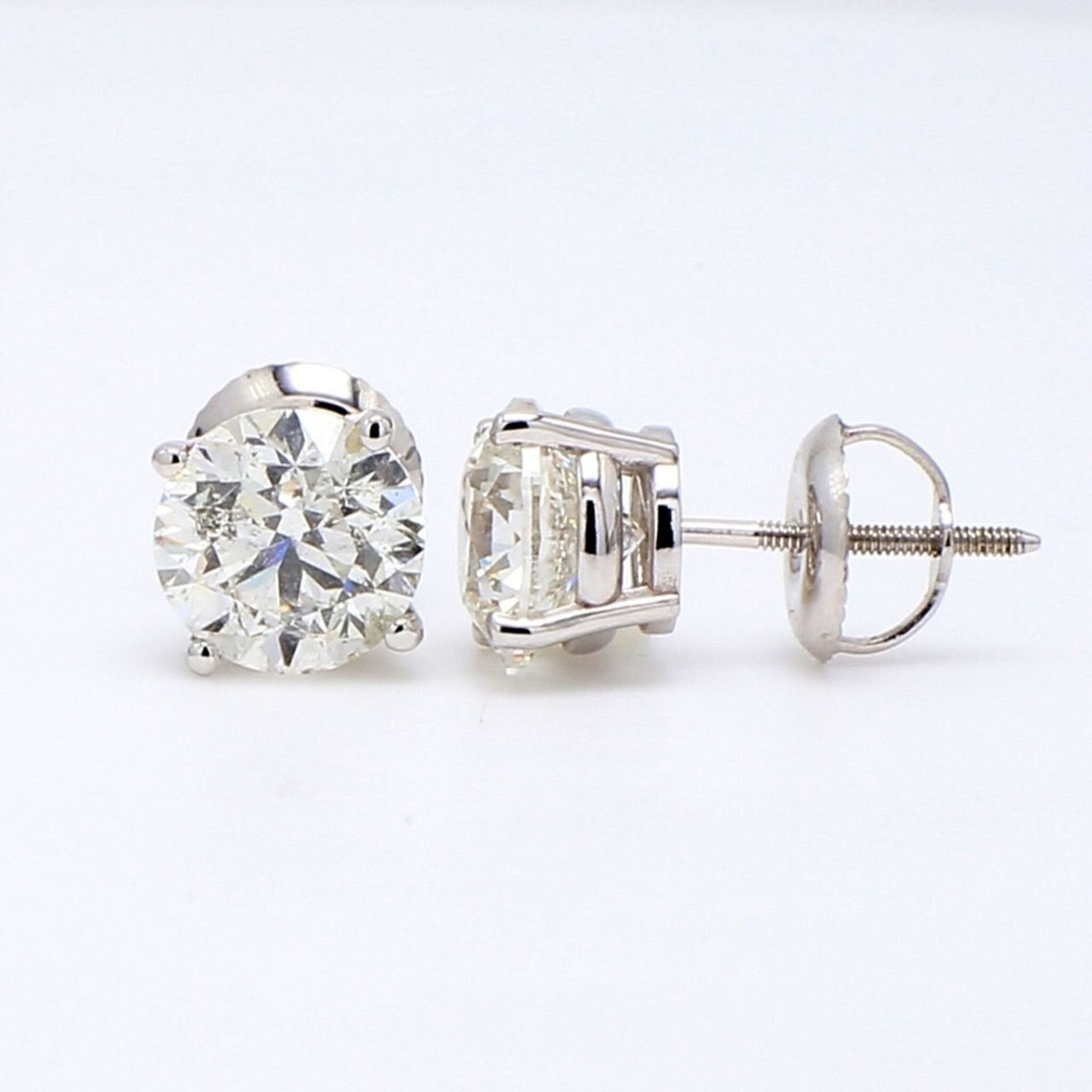 Ninacci 14K White Gold Screw Back Stud Earrings with H/SI3 Diamonds - 2.90 Carat Total Diamond Weight