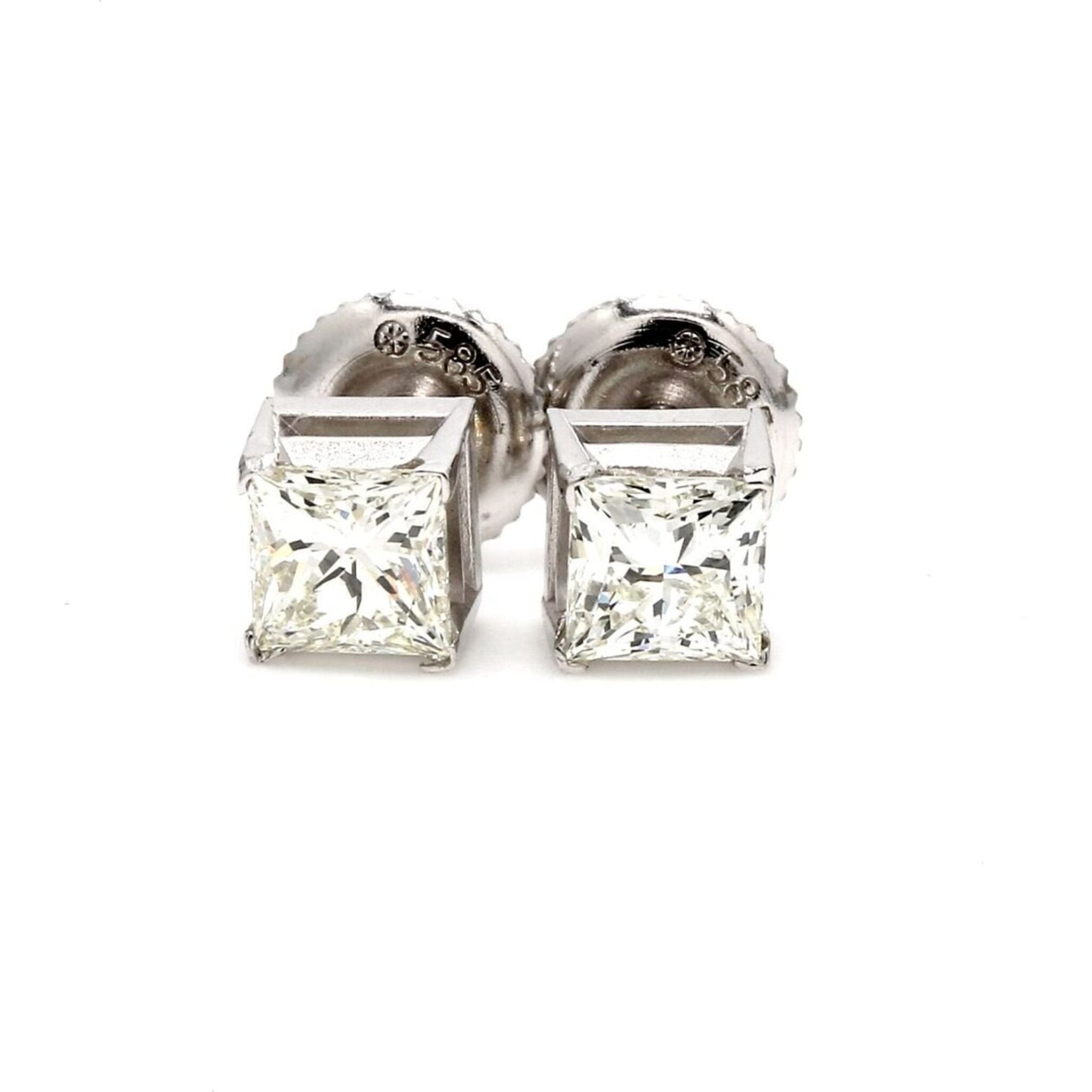 Ninacci 14K White Gold Screw Back Stud Earrings with I/VS1 Princess Cut Diamonds - 1.00 Carat Total Diamond Weight