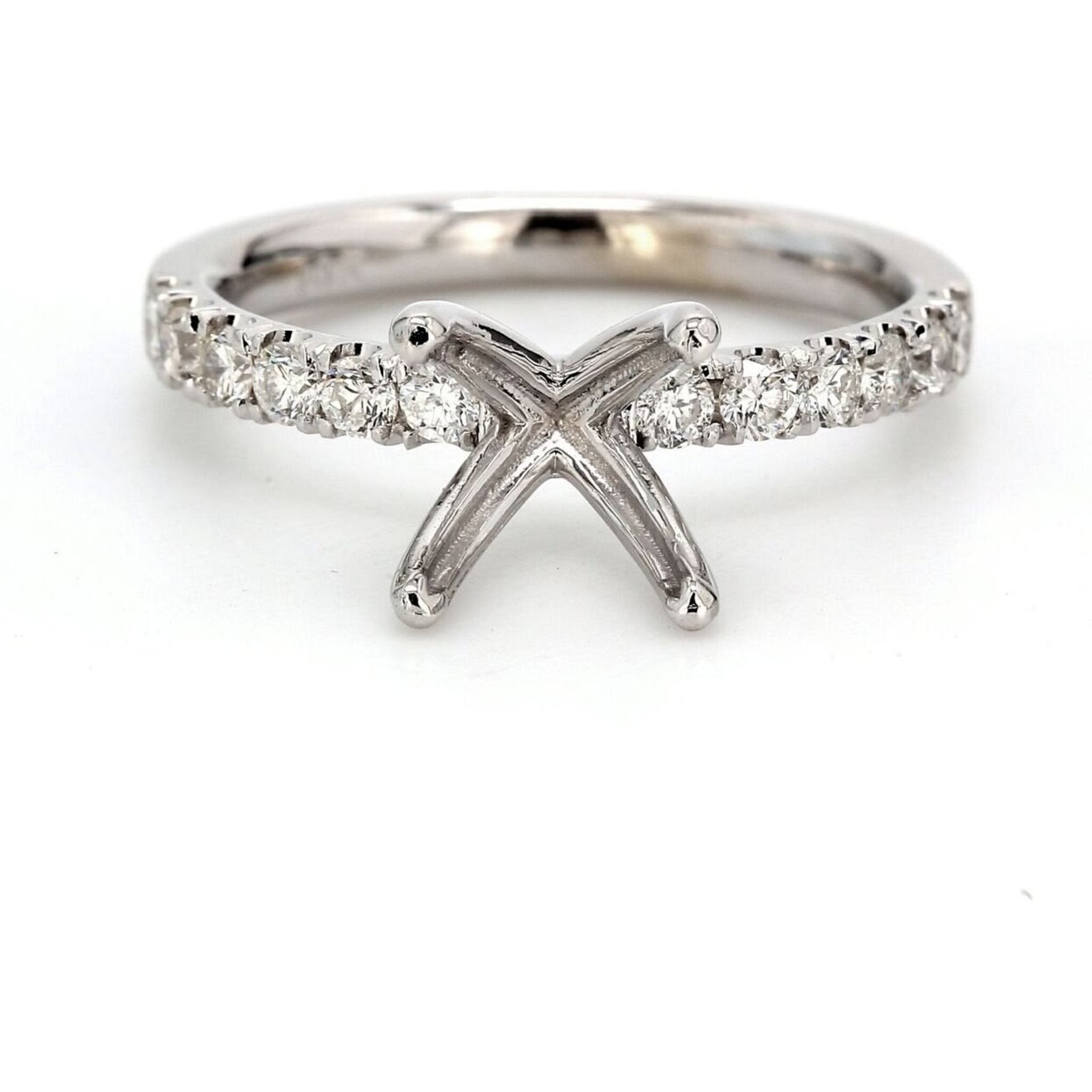 Ninacci 14K White Gold Semi-mount Engagement Ring with 4-Prong Set Round Diamonds - 0.19 Carat Total Diamond Weight - Size 7