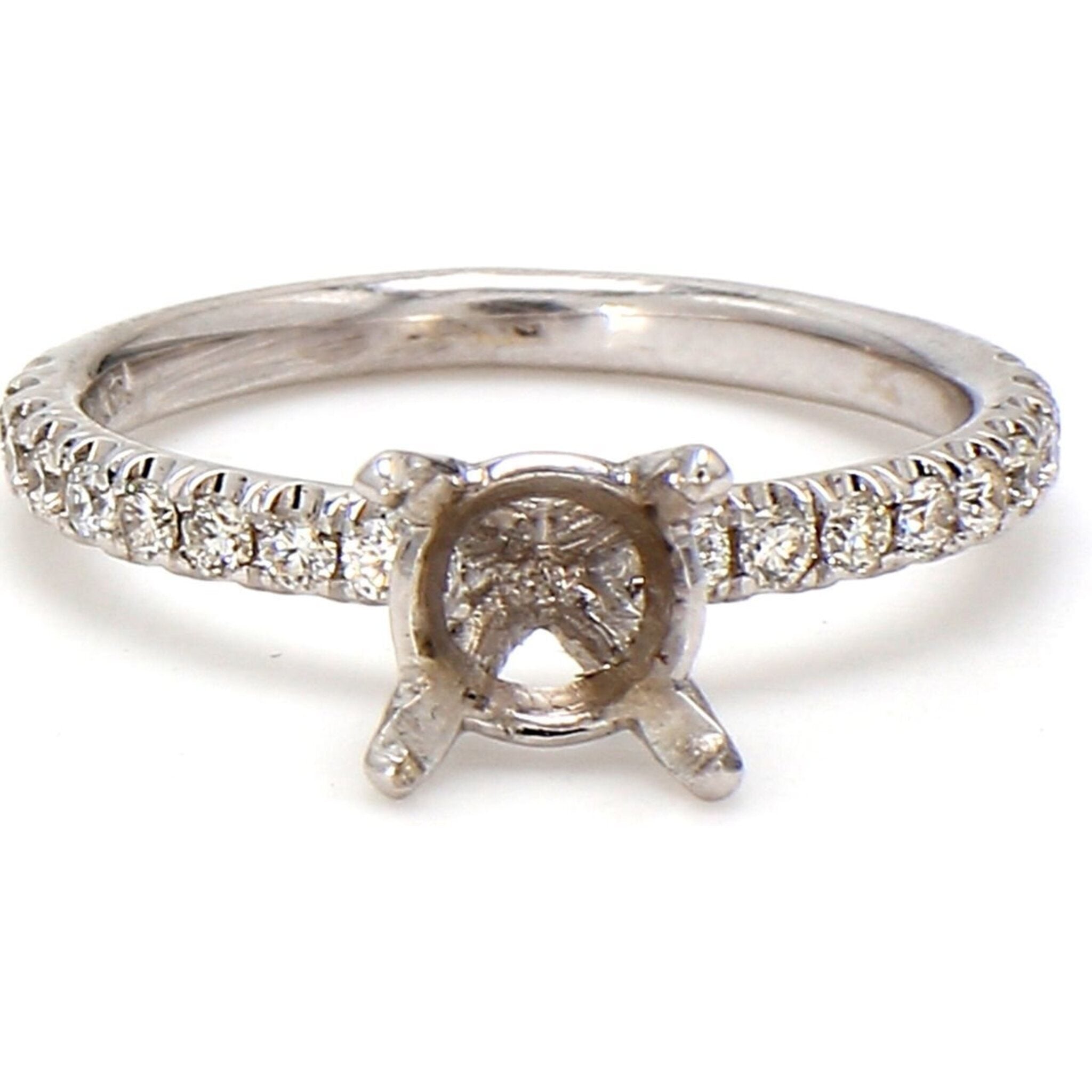 Ninacci 14K White Gold Semi-Mount Engagement Ring with Pre-set Round Diamonds - 0.26 Carat Total Diamond Weight - Size 5.0