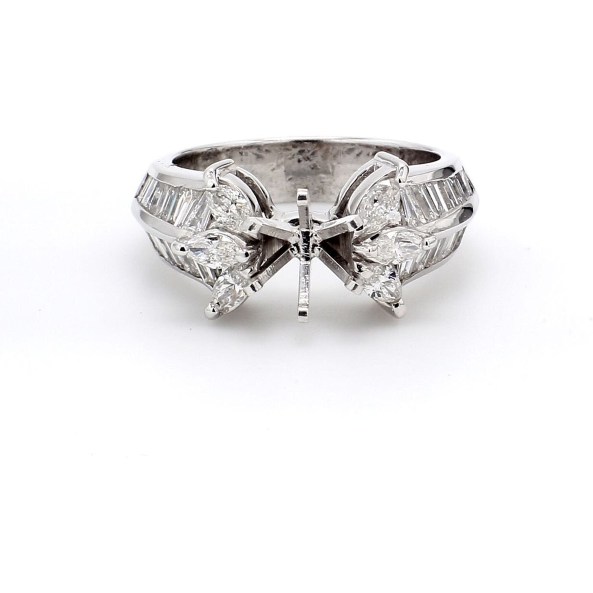 Ninacci 14K White Gold Semi-mount Ring with Marquise and Baguette Diamonds - 1.80 Carat Total Diamond Weight - Size 6.25