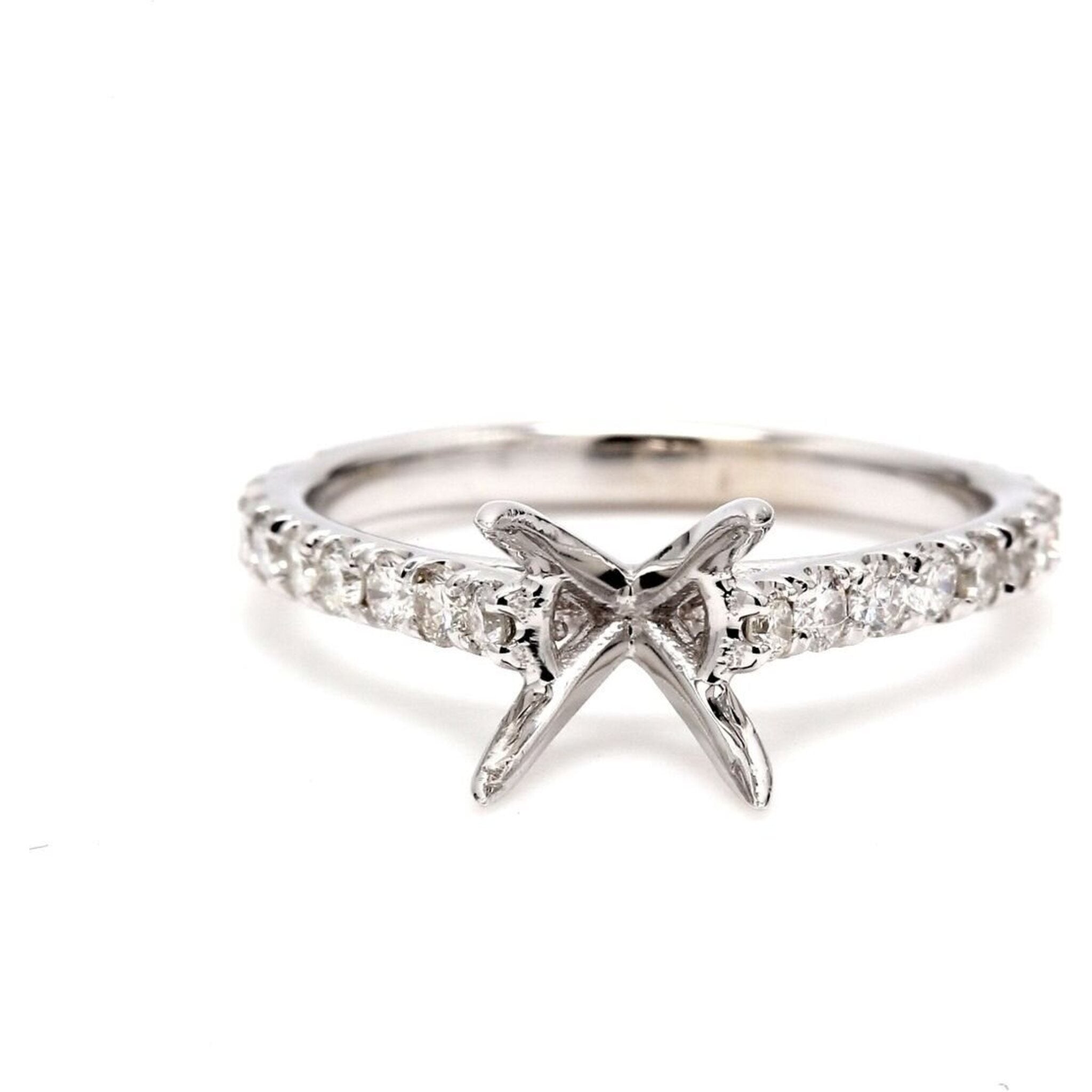 Ninacci 14K White Gold Semi-mount Ring with U-Prong Set Round Diamonds - 0.47 Carat Total Diamond Weight - Size 6.0