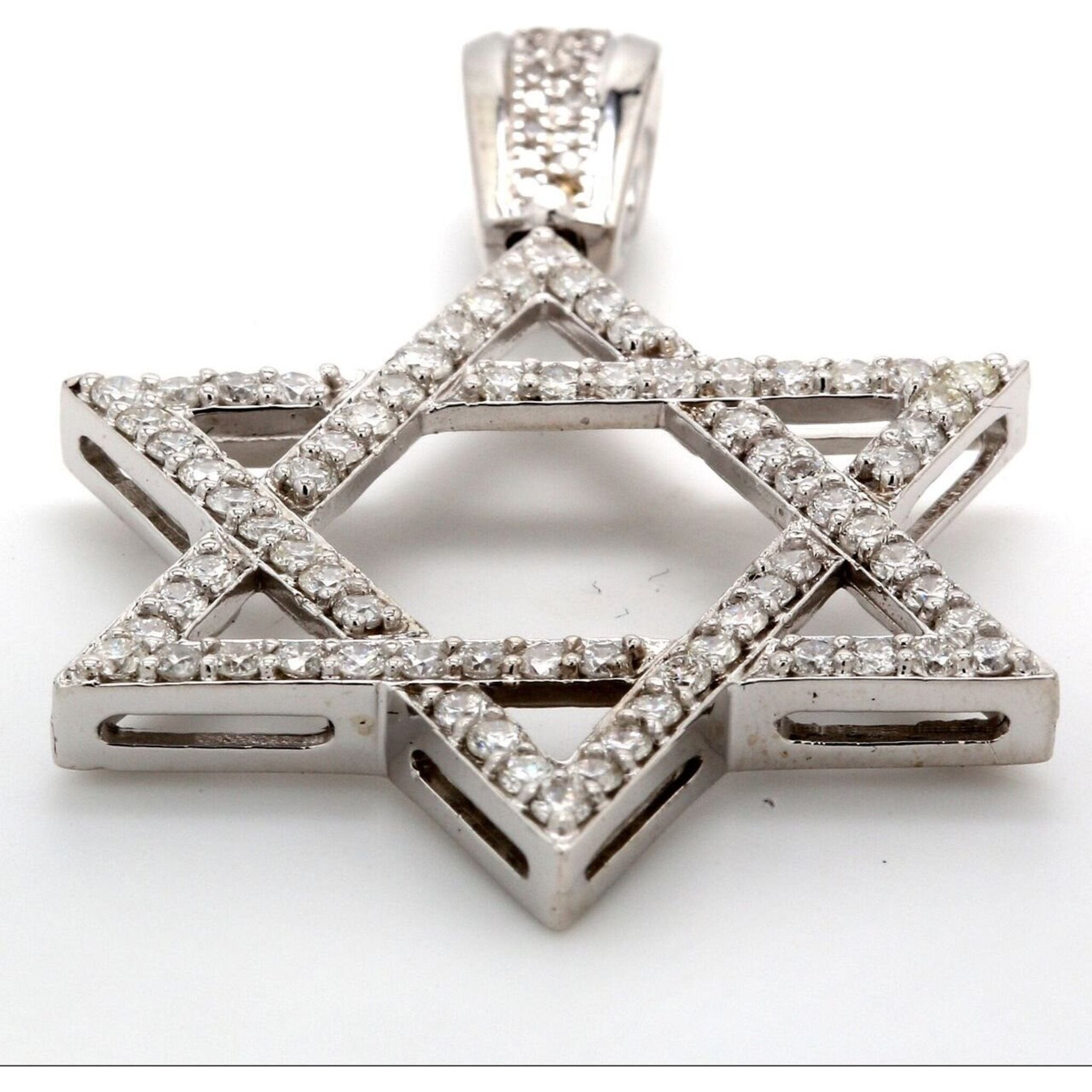 Ninacci 14K White Gold Star of David Pendant with Pave-Set Diamonds - 1.40 Carat Total Diamond Weight