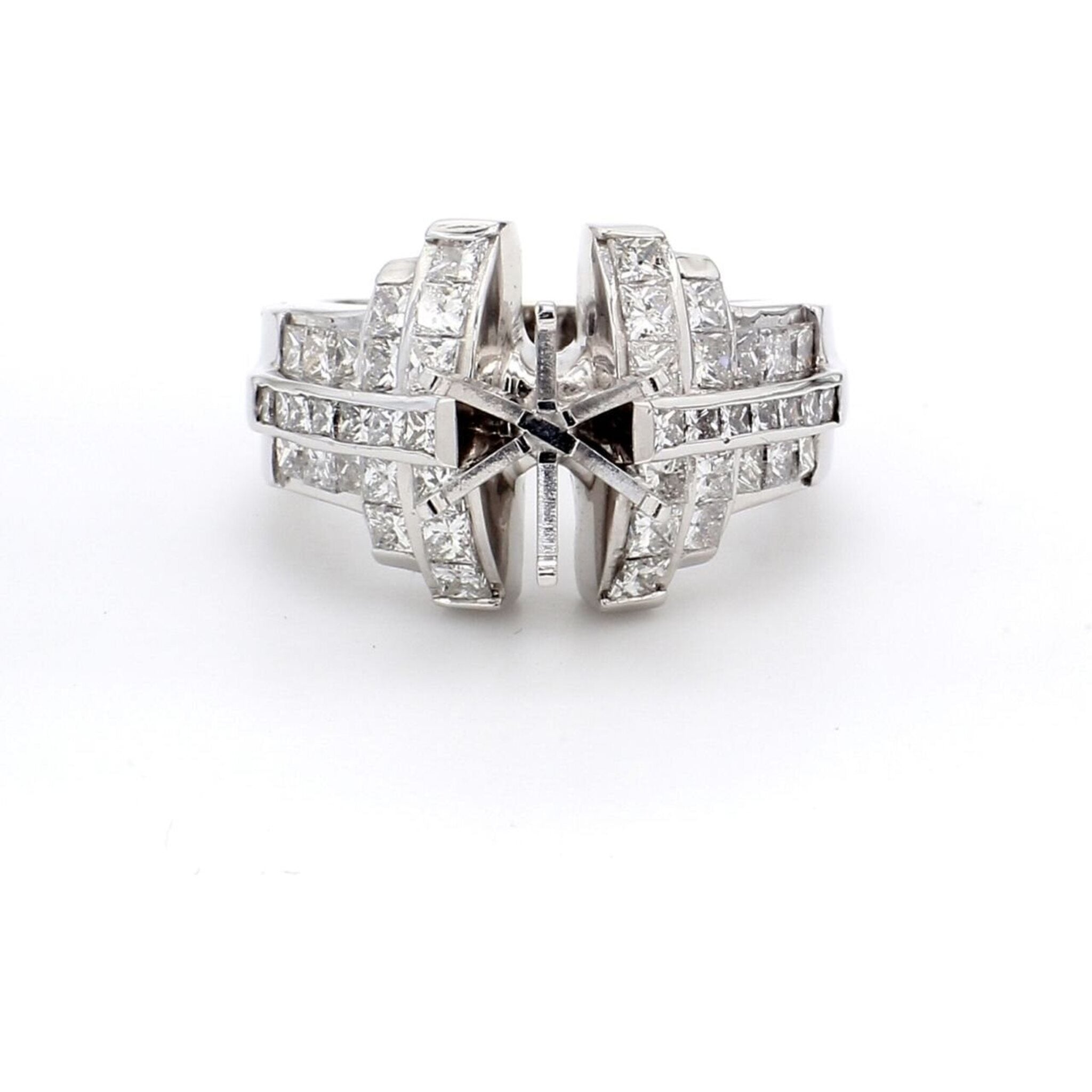 Ninacci 14K White Gold Step Style Semi-Mount with Princess Cut Diamonds - 1.90 Carat Total Diamond Weight - Size 5.5