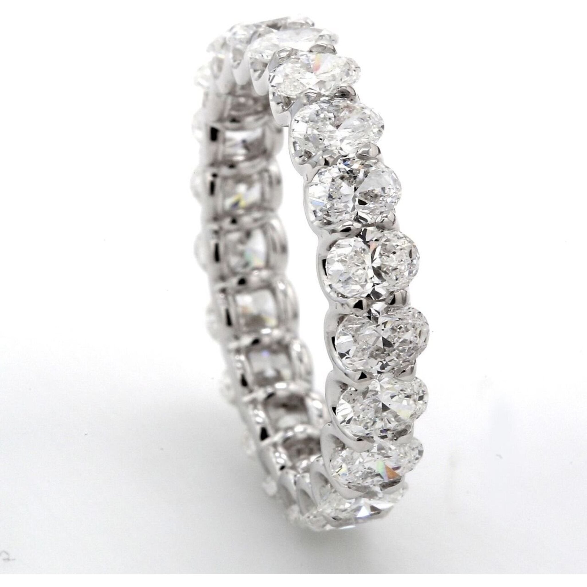 Ninacci 14K White Gold U-Prong Set Oval Diamond Band - 3.17 Carat Total Diamond Weight - Size 6