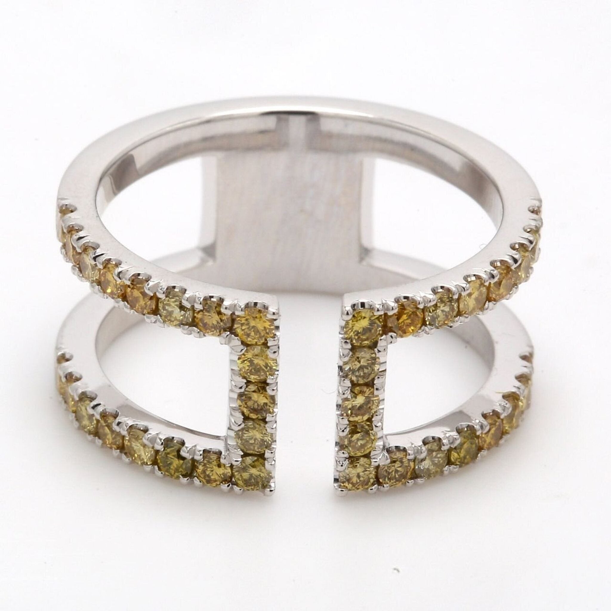 Ninacci 14K White Gold Wide Band with Prong Set Fancy Yellow Diamonds - 0.99 Carat Total Diamond Weight - Size 7.5