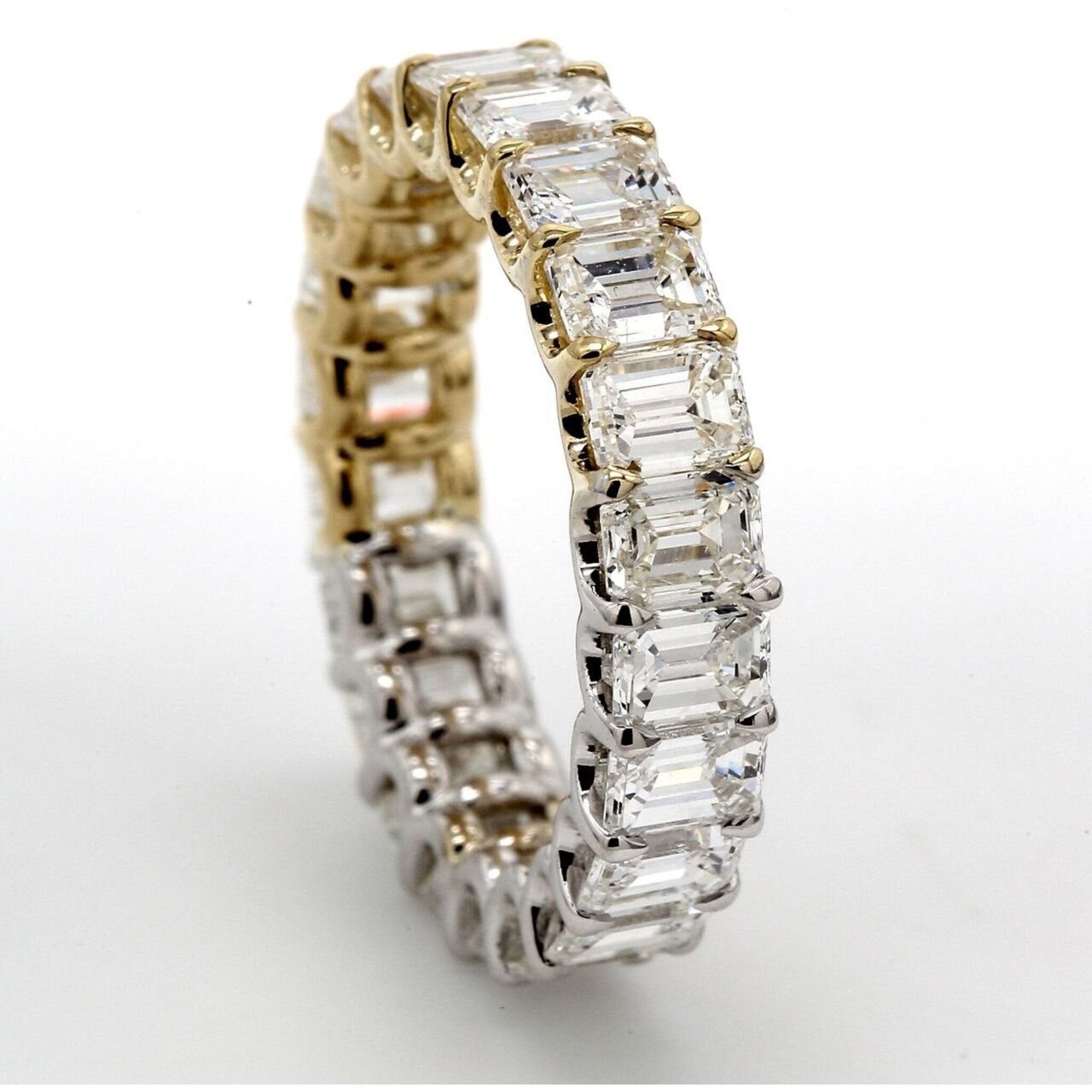Ninacci 14K Yellow and White Gold Eternity Band with 22 Emerald Cut Diamonds - 6.02 Carat Total Diamond Weight - Size 6.75