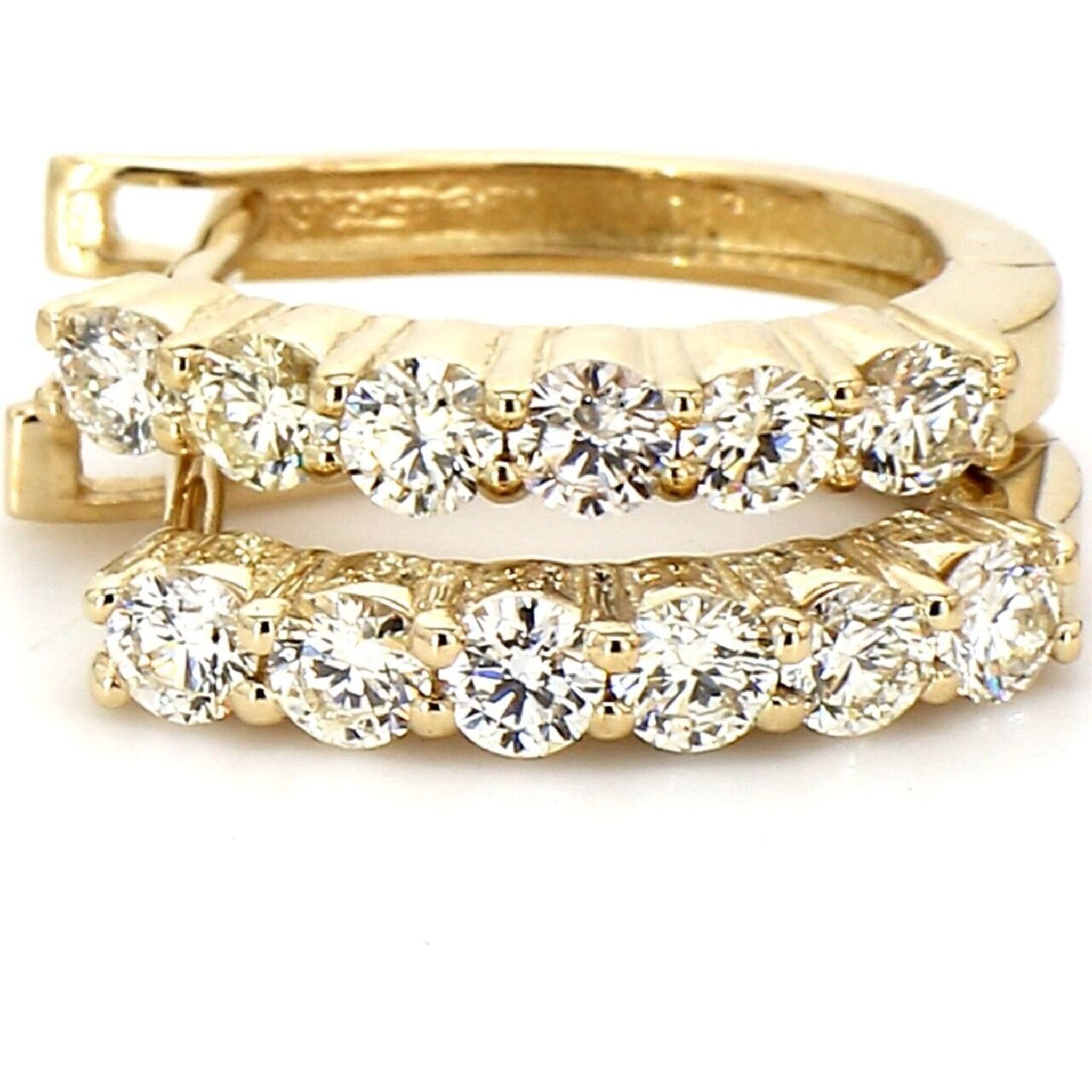 Ninacci 14K Yellow Gold 0.50" Hoop Earrings with Prong-Set Round Diamonds - 1.08 Carat Total Diamond Weight