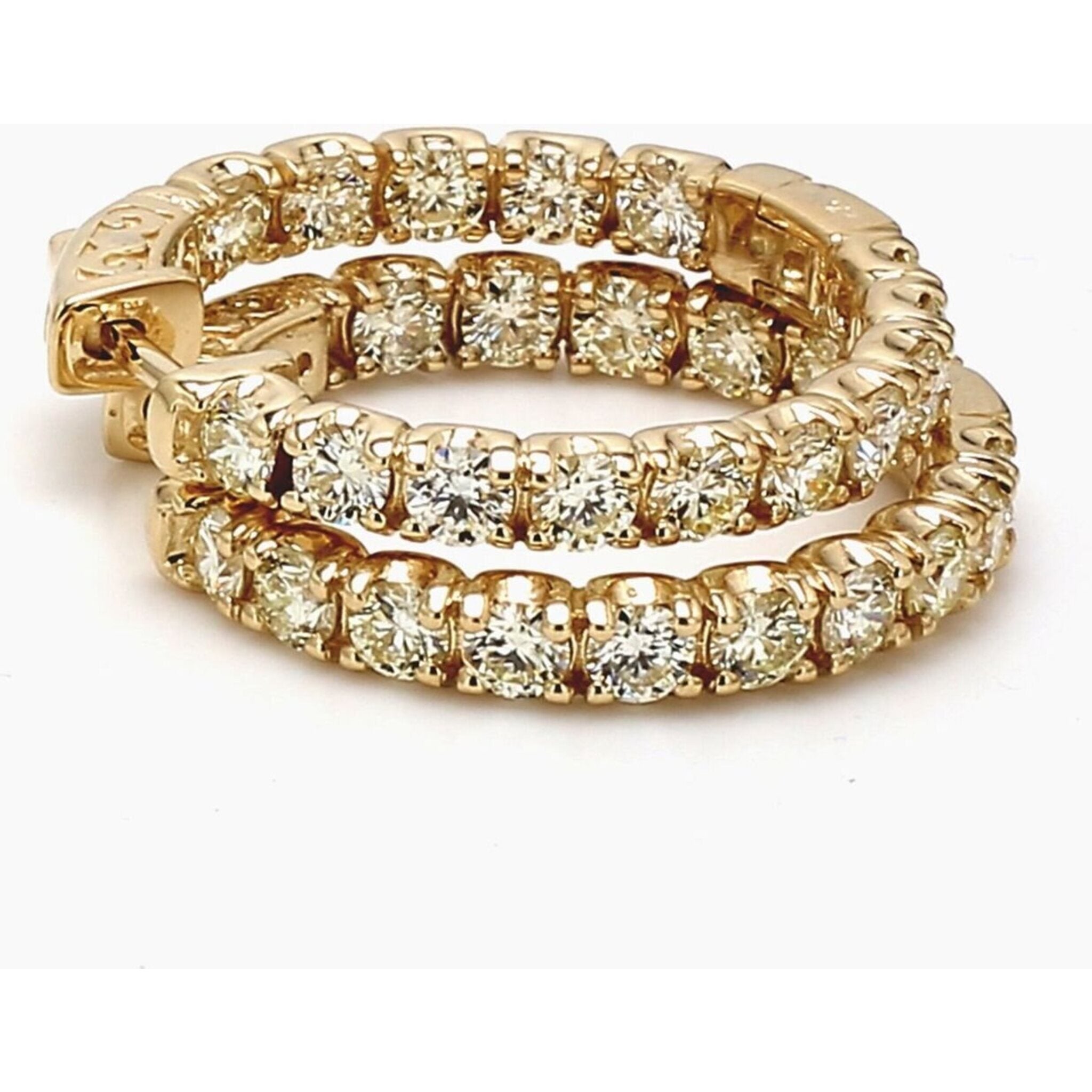 Ninacci 14K Yellow Gold 0.75" Inside Out Hoop Earrings with 2.85 Carats Round Diamonds