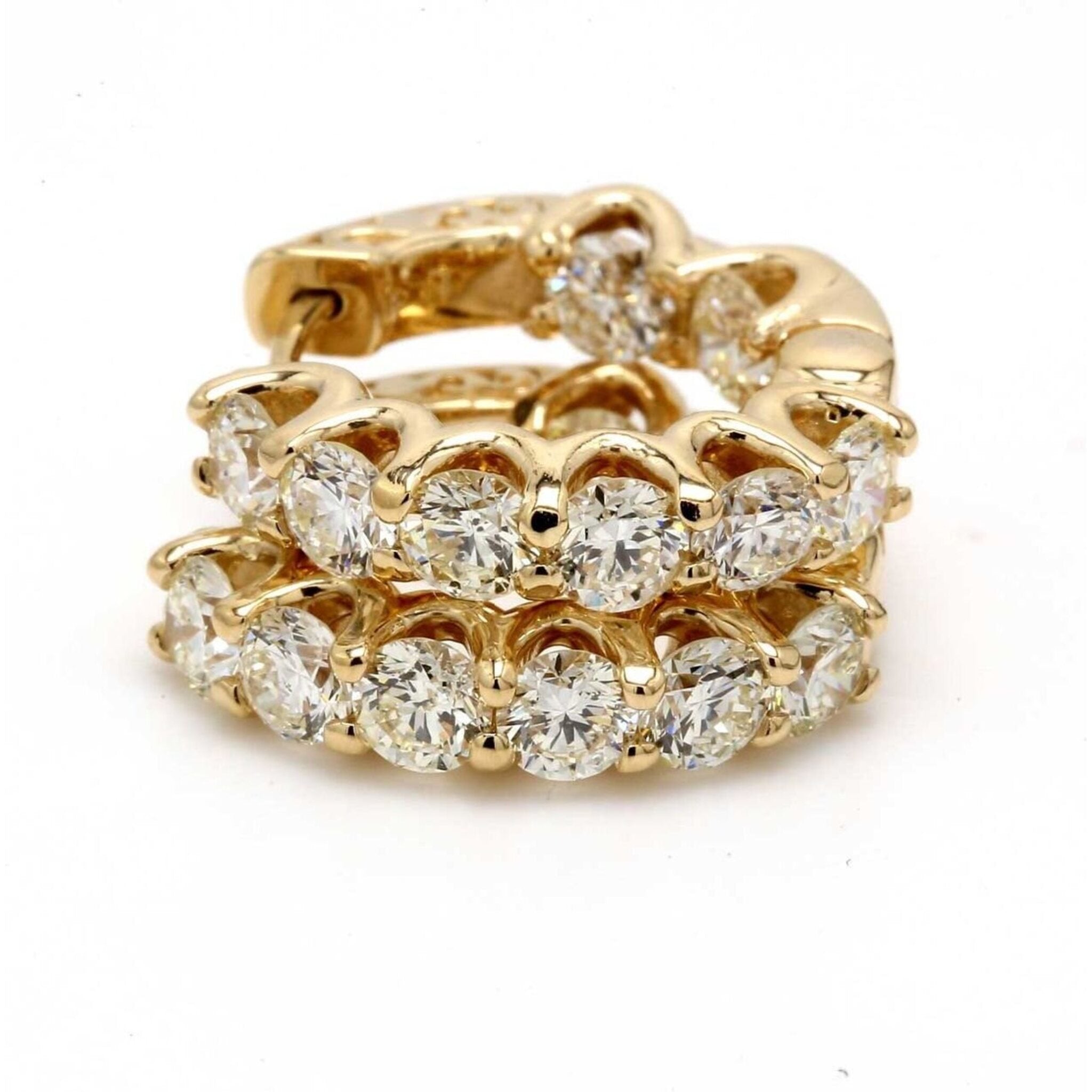 Ninacci 14K Yellow Gold 0.75" Inside Out Hoop Earrings with 3.90 Carat Total Diamond Weight