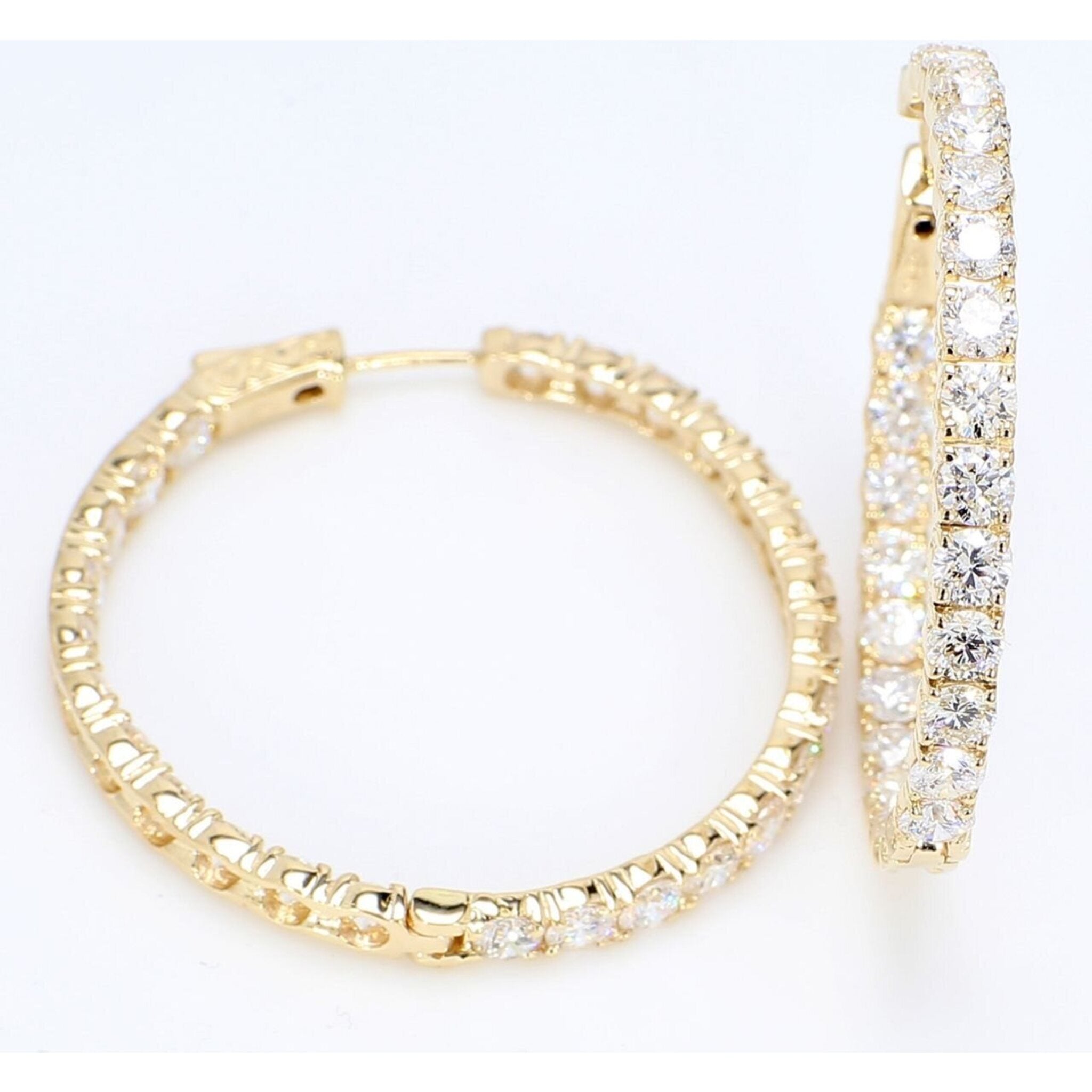 Ninacci 14K Yellow Gold 1.25" Inside Out Hoop Earrings with 4-Prong Set Round Diamonds - D6.98 Carat Total Diamond Weight