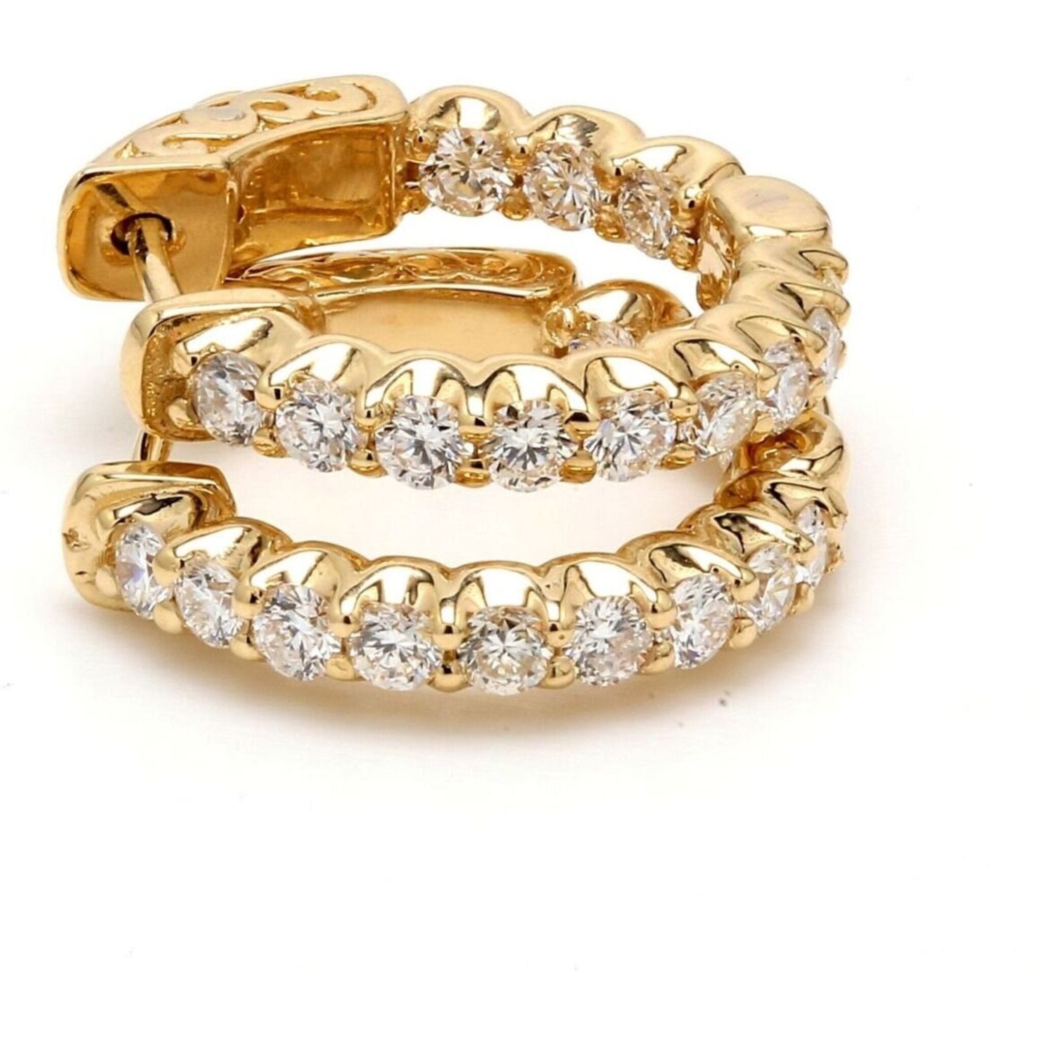 Ninacci 14K Yellow Gold 1.25" Inside Out Hoop Earrings with 6.70 Carat Total Diamond Weight