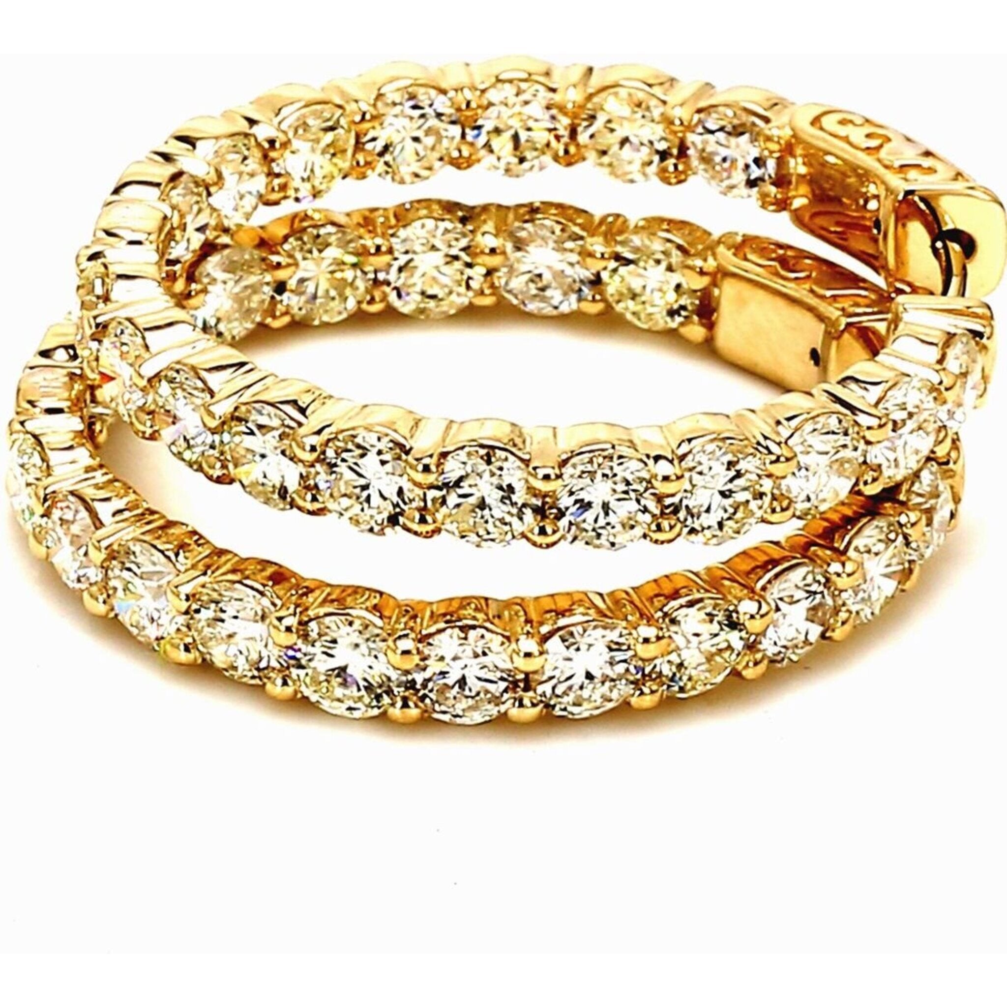 Ninacci 14K Yellow Gold 1.25" Inside Out Hoop Earrings with 6.91 Carats Round Diamonds