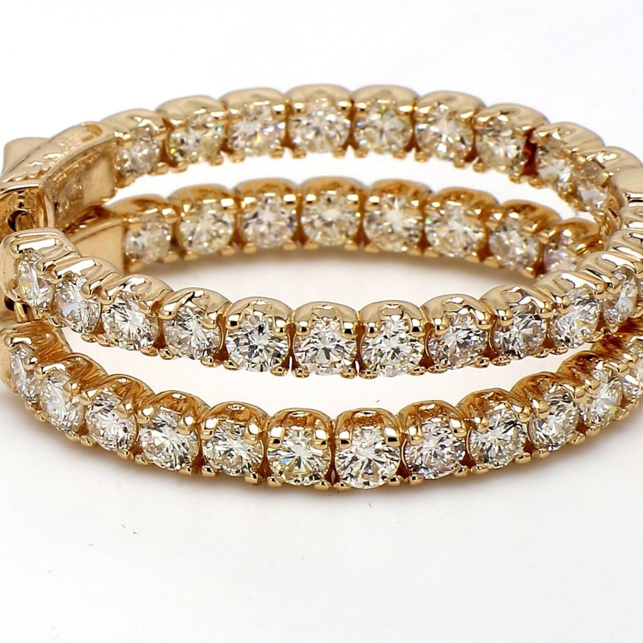Ninacci 14K Yellow Gold 1.25" Oval Inside Out Hoop Earrings with 4.75 Carats Round Diamonds
