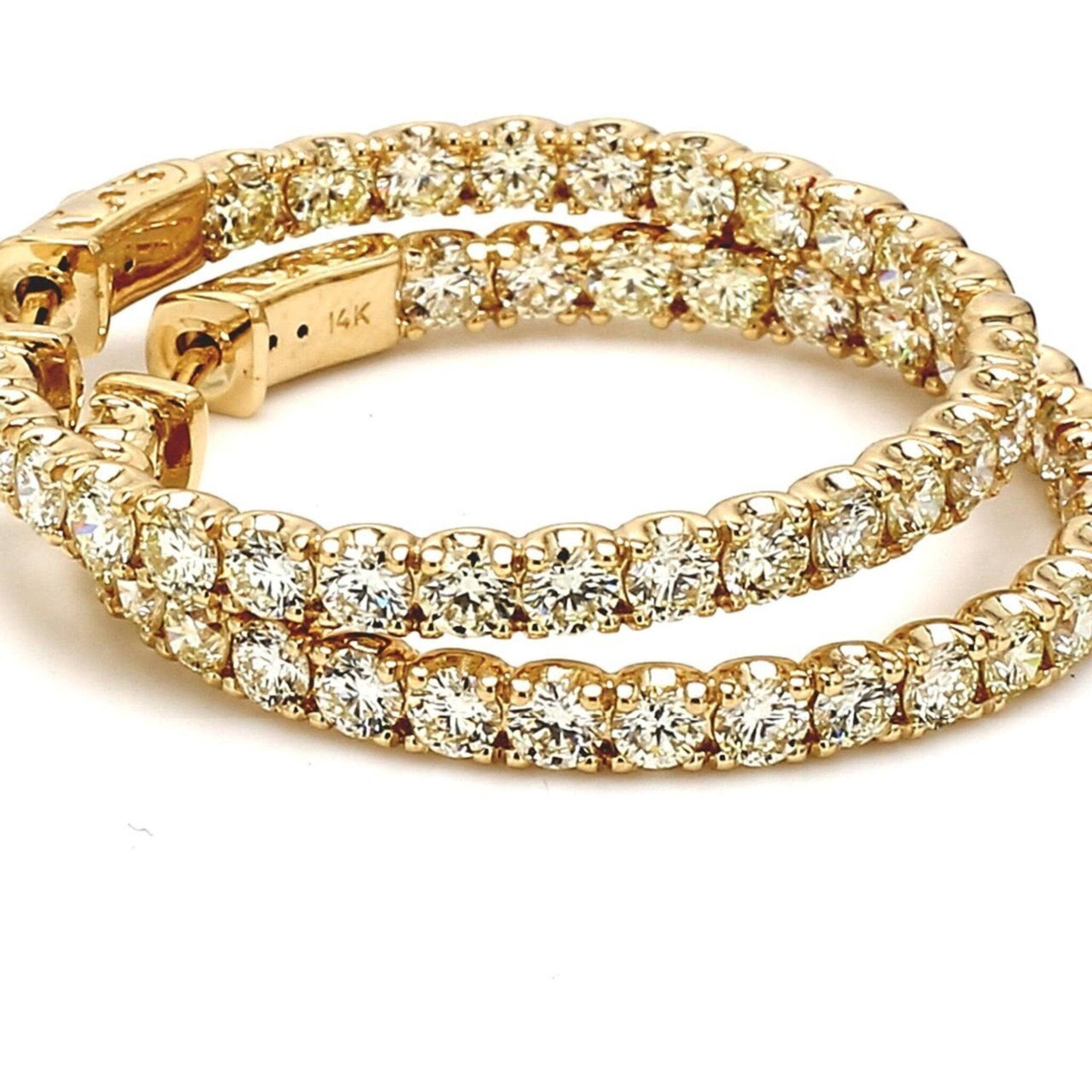 Ninacci 14K Yellow Gold 1.5" Inside Out Hoop Earrings with 5.60 Carats Round Diamonds