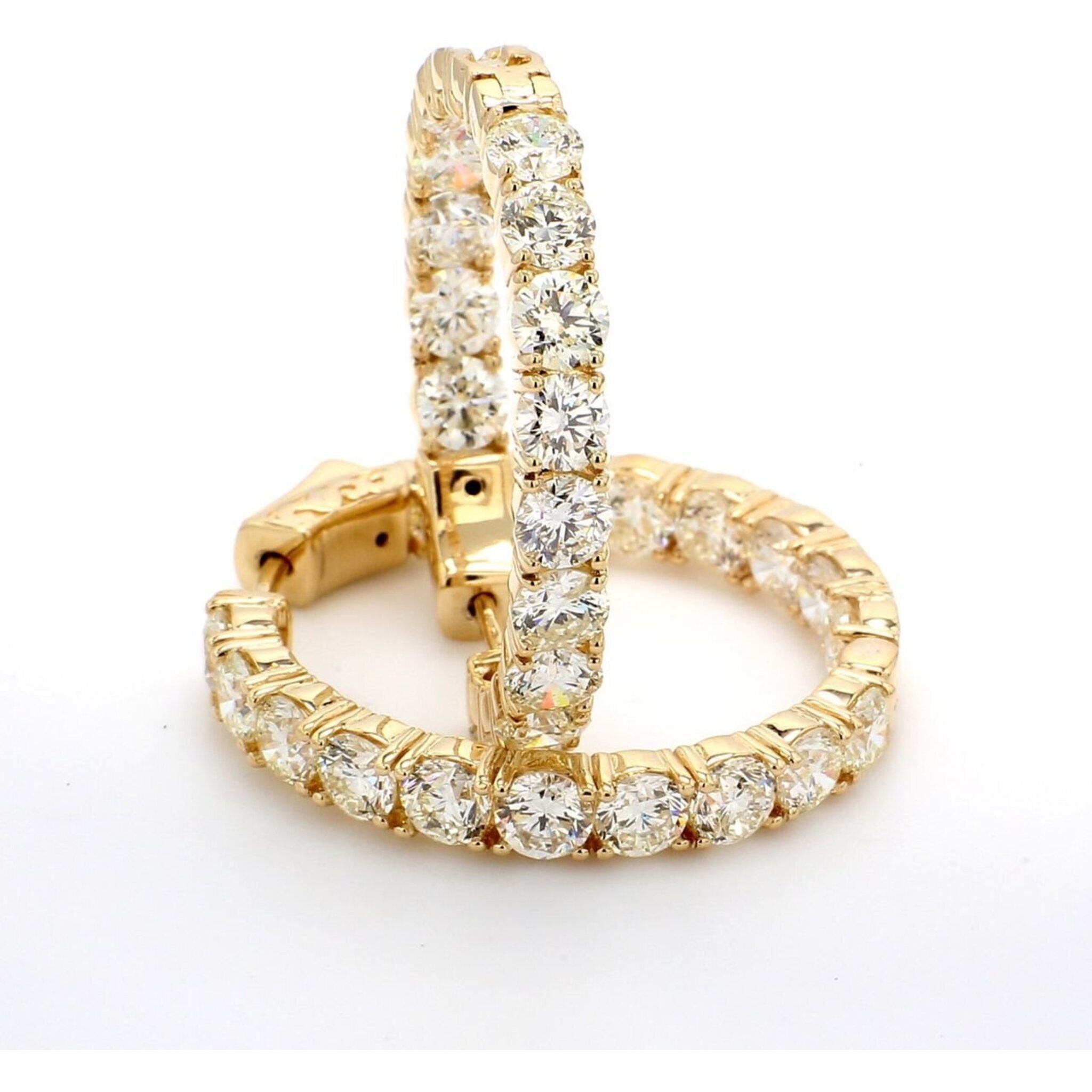 Ninacci 14K Yellow Gold 1" Inside Out Hoop Earrings with 8.16 Carats Prong-Set Diamonds