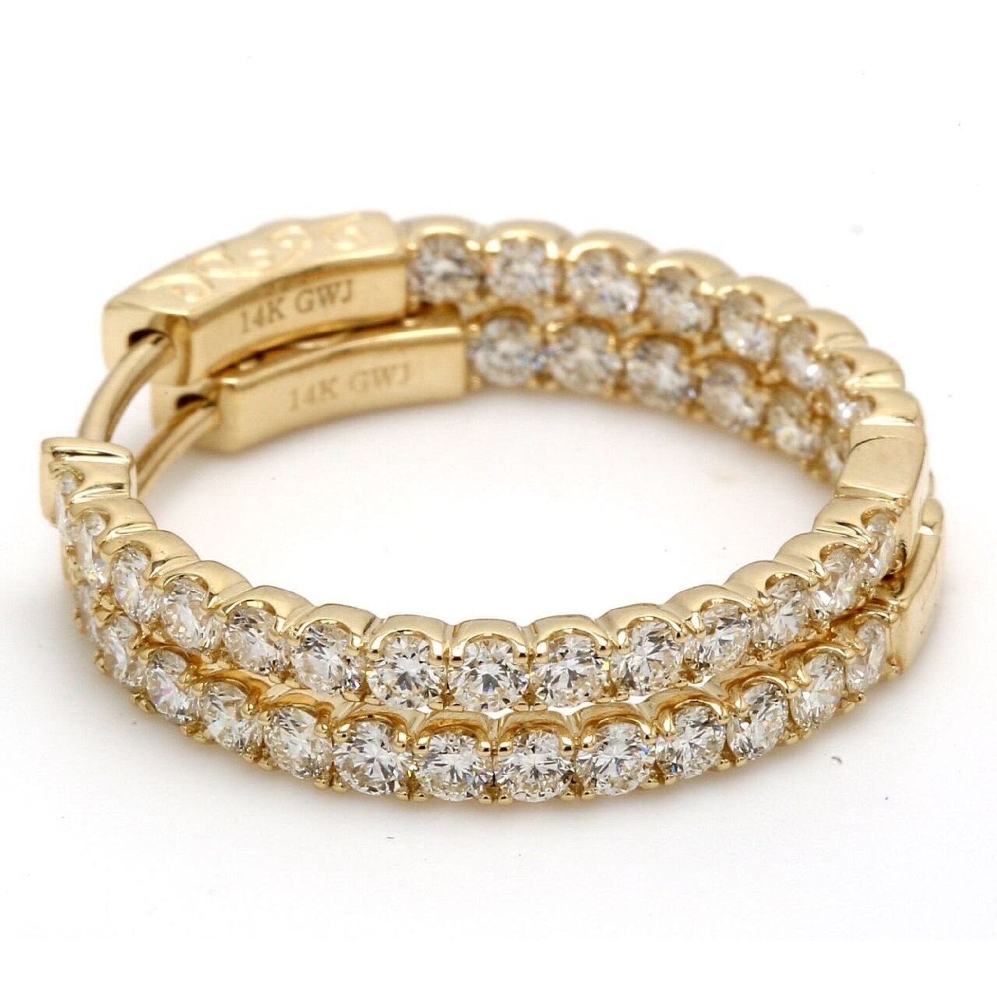 Ninacci 14K Yellow Gold 1" Inside Out Hoop Earrings with Prong Set Round Diamonds - 1.61 Carat Total Diamond Weight