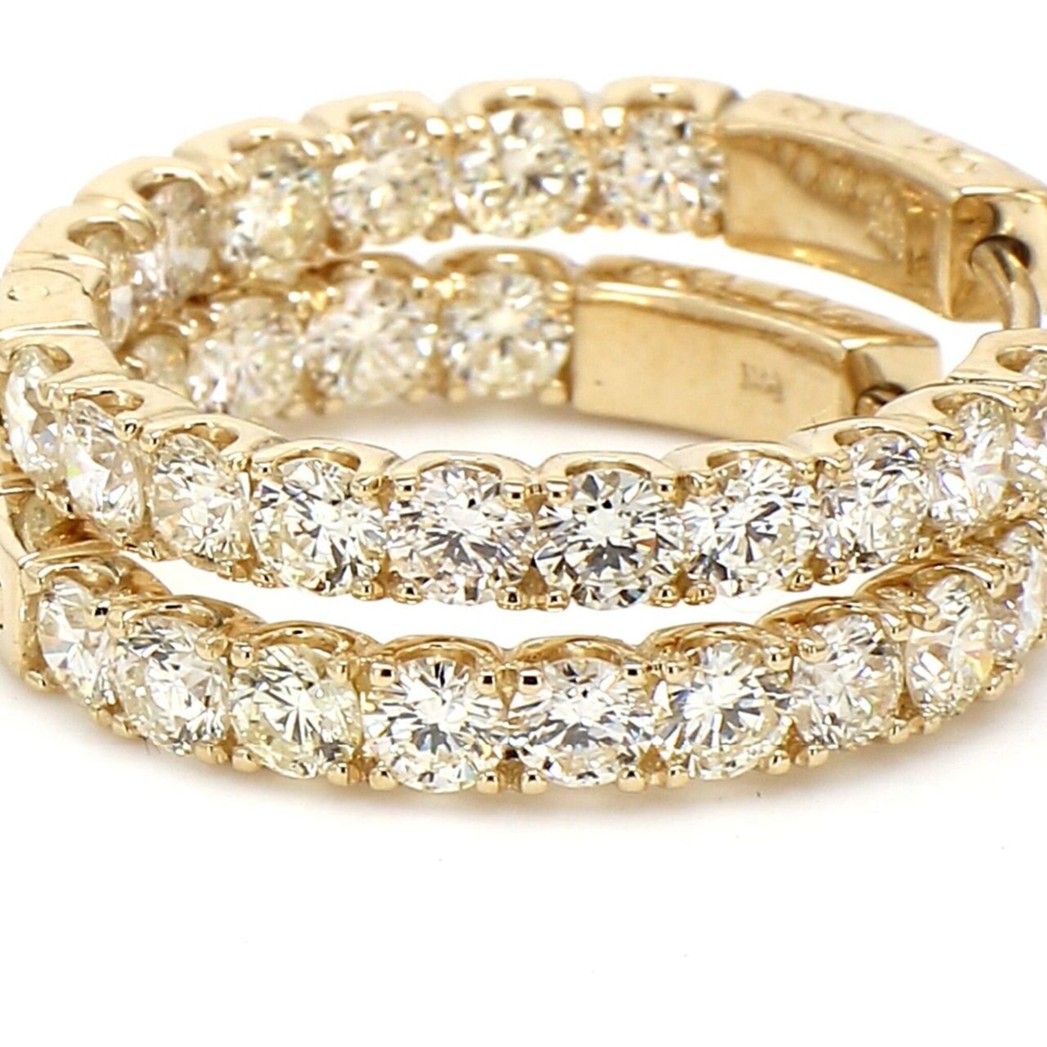 Ninacci 14K Yellow Gold 1" Inside Out Hoop Earrings with U-Prong Set Round Diamonds - 3.48 Carat Total Diamond Weight