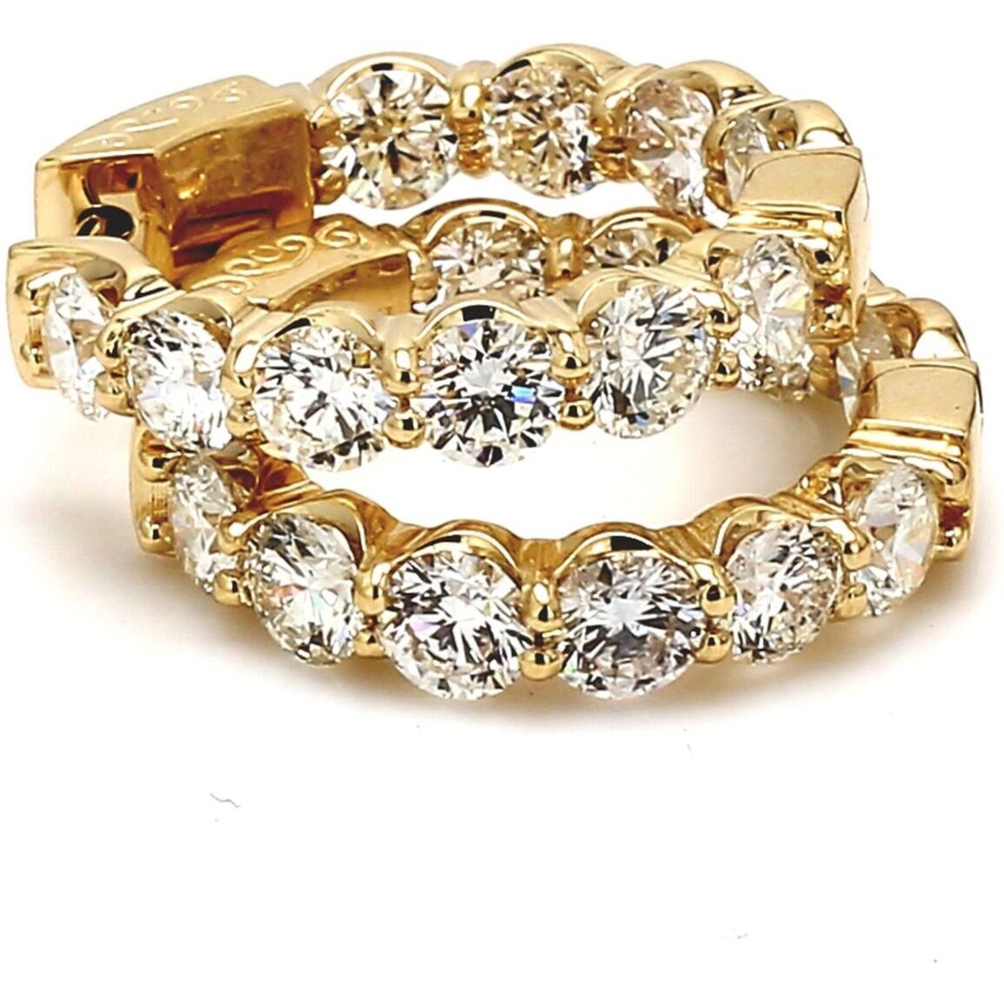 Ninacci 14K Yellow Gold 1" Inside Out Hoop Earrings with U-Prong Set Round Diamonds - 6.31 Carat Total Diamond Weight