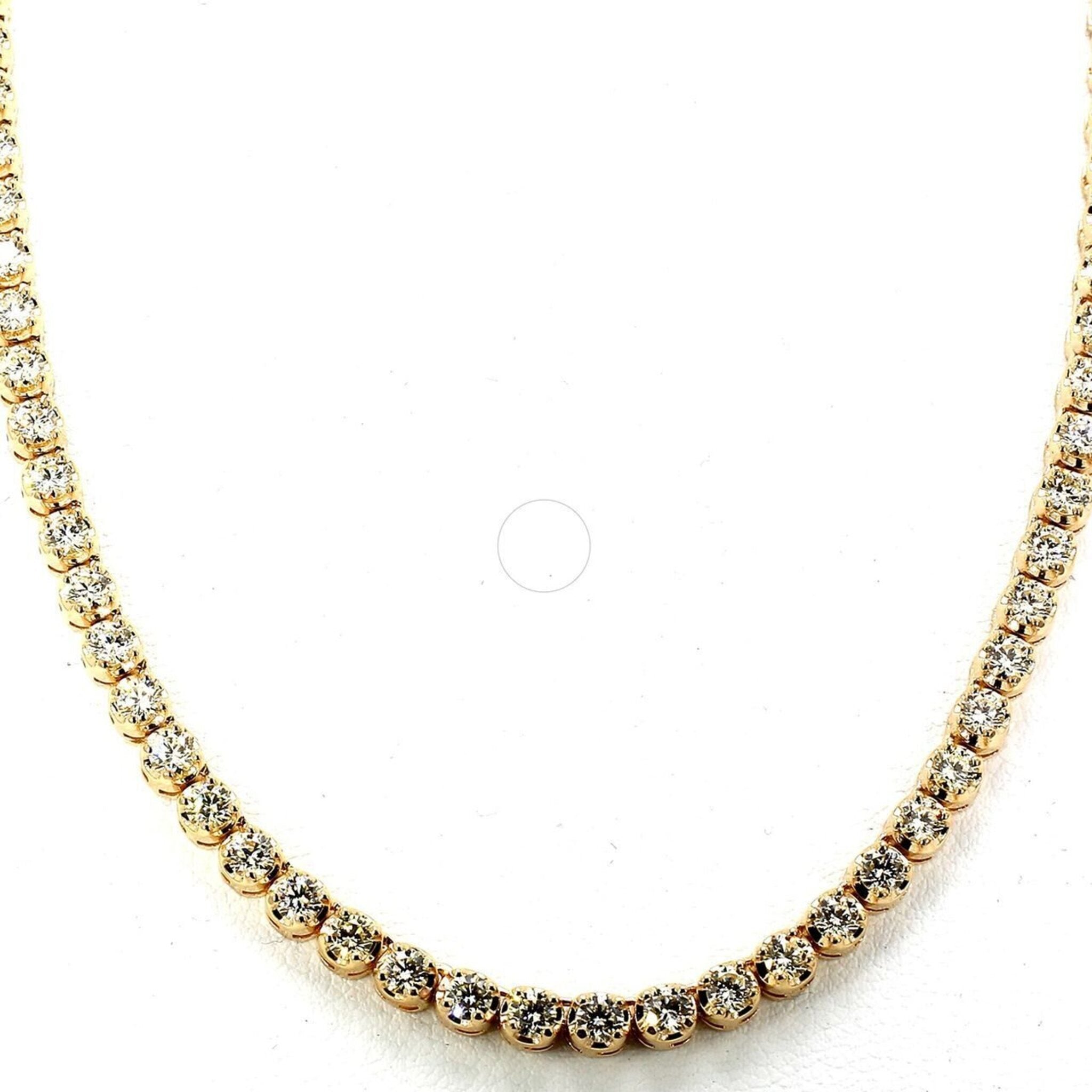 Ninacci 14K Yellow Gold 17" Tennis Necklace with 111 Round Diamonds - 9.38 Carat Total Diamond Weight