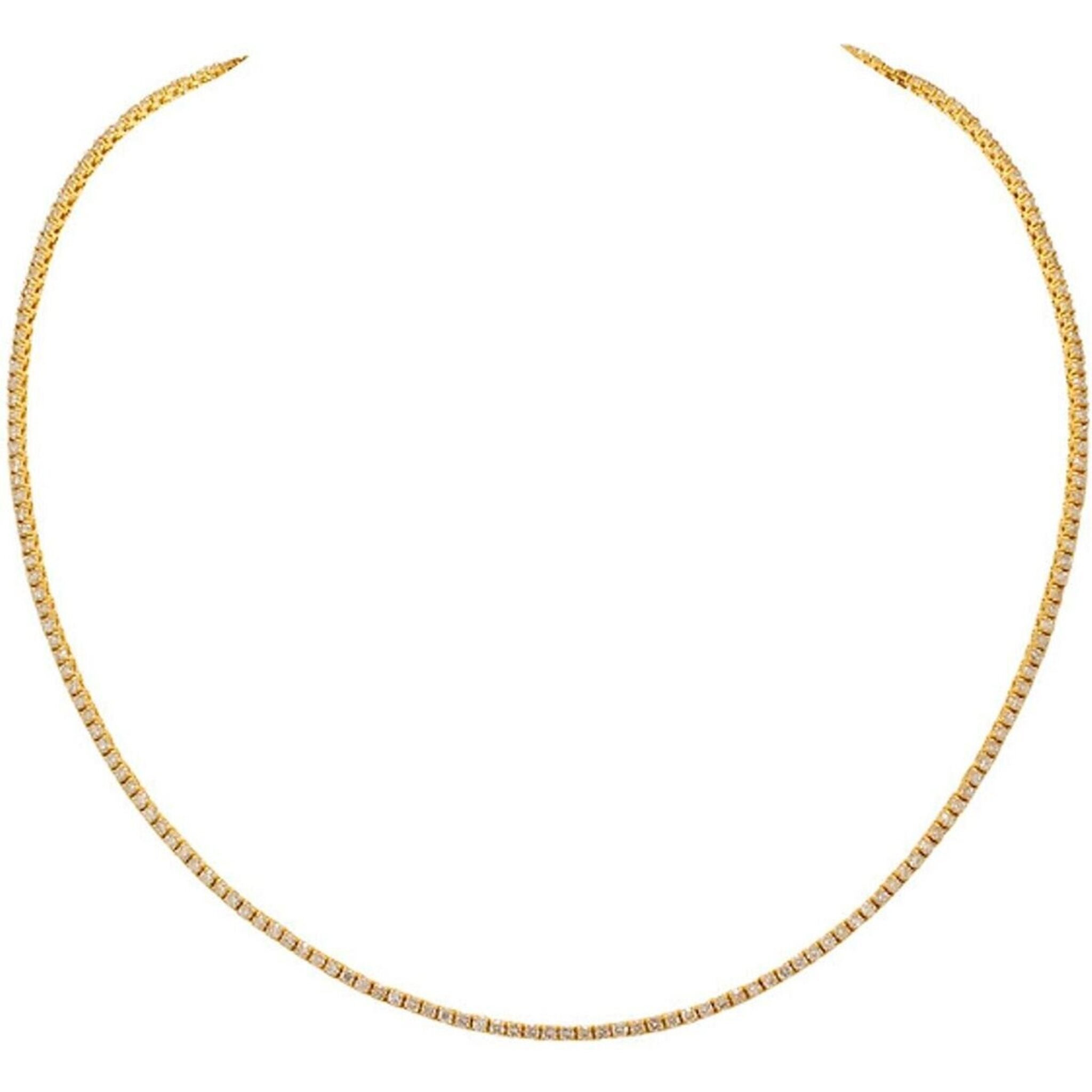 Ninacci 14K Yellow Gold 18" Tennis Necklace with 4-Prong Set Round Diamonds - 4.54 Carat Total Diamond Weight